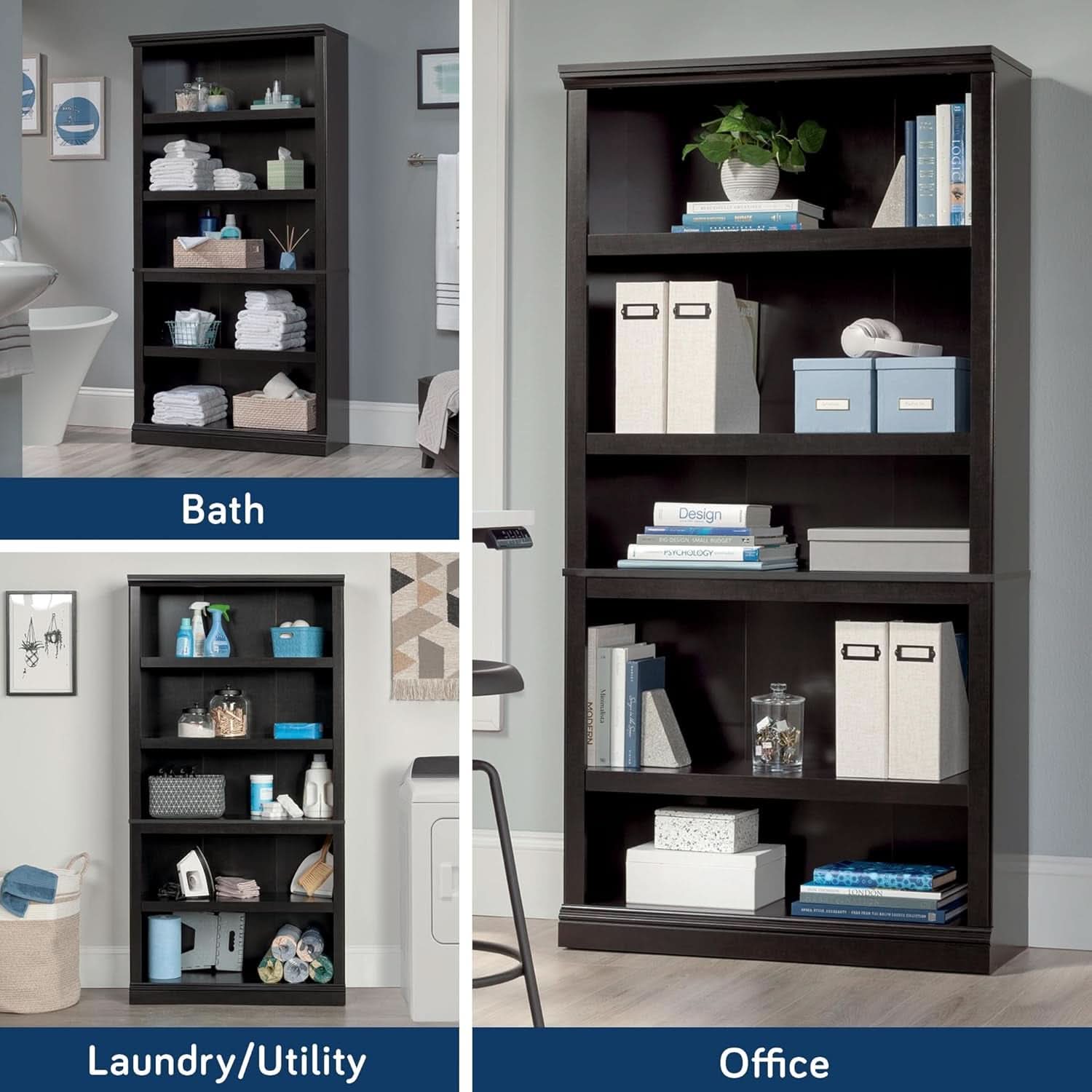 Estate Black 5 Shelf Bookcase 35.28 x 13.23 x 69.76 Inches