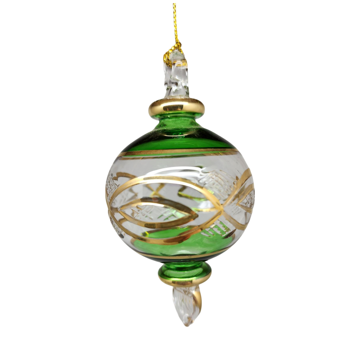 Etched Sphere Glass With Gold Accents - Green