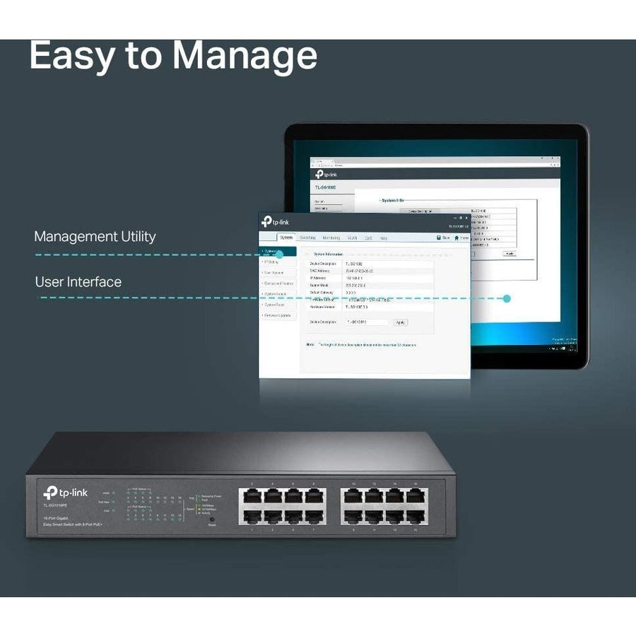 Ethernet Switches - 16 Gigabit PoE+ Easy Smart Switch | TP-Link TL-SG1016PE