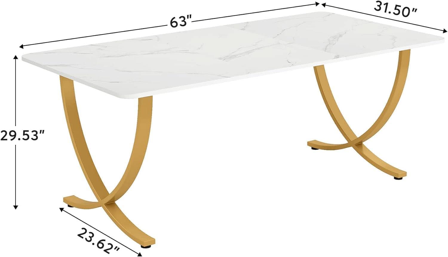 Executive Desk 63W X 31.5D White And Gold Computer Desk