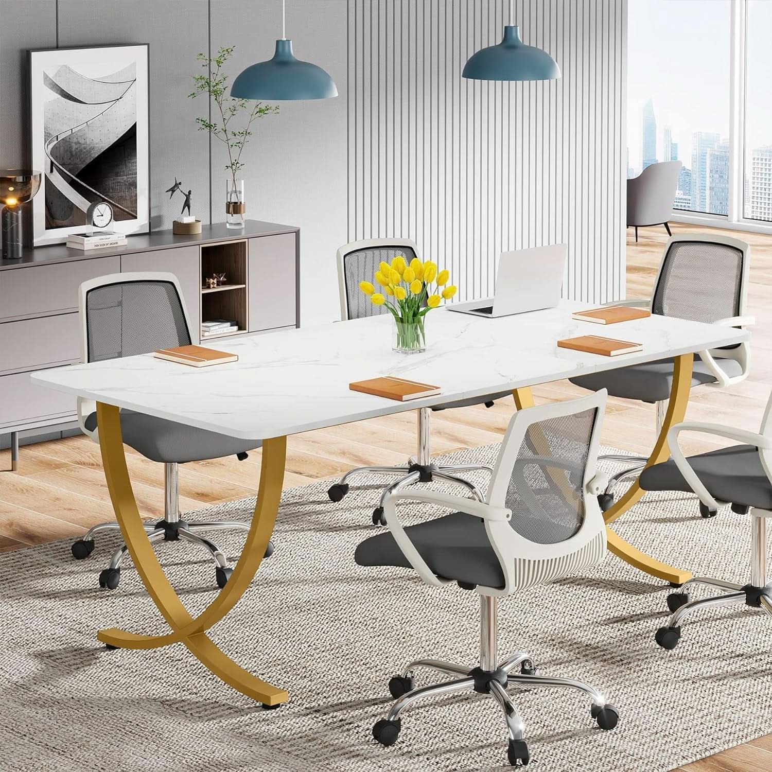 Executive Desk 63W X 31.5D White And Gold Computer Desk