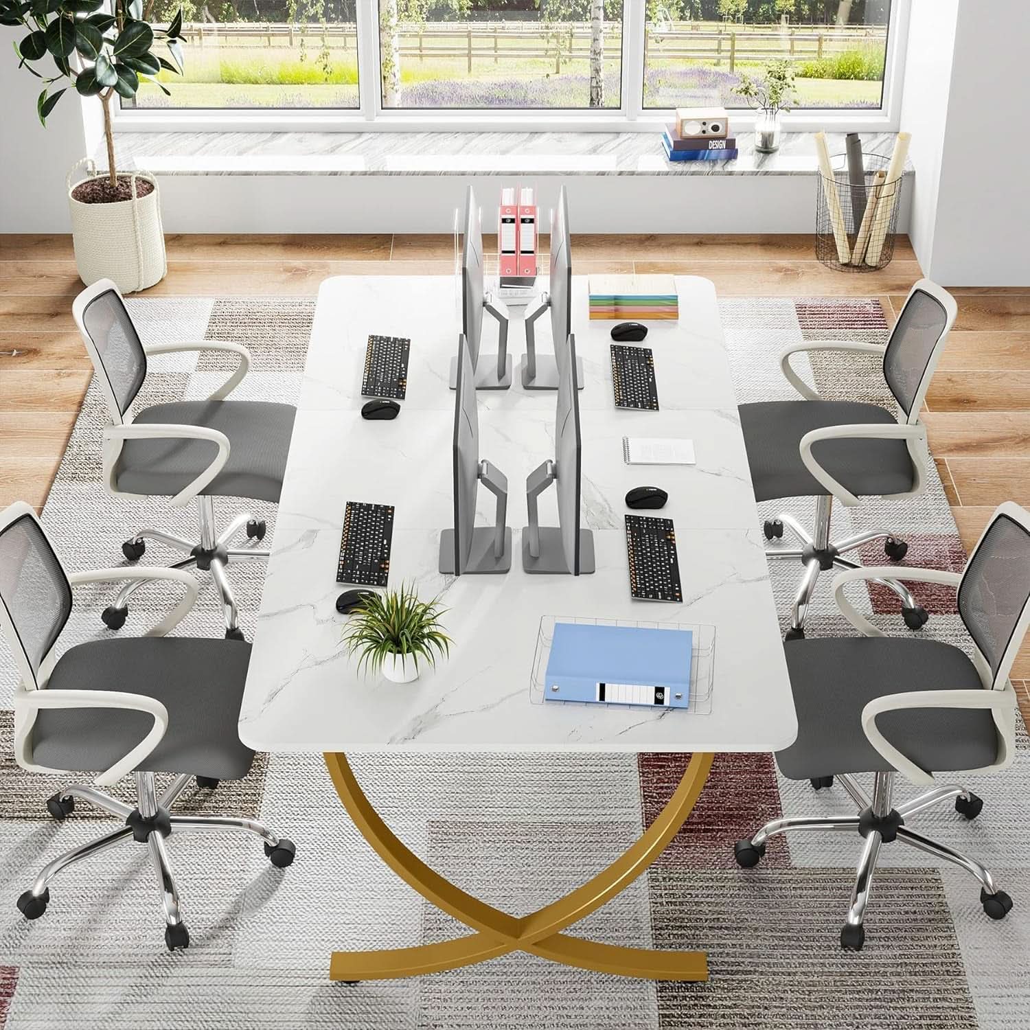 Executive Desk 63W X 31.5D White And Gold Computer Desk