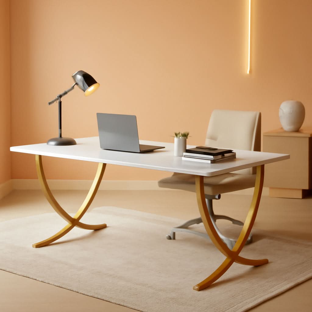 Executive Desk 63W X 31.5D White And Gold Computer Desk