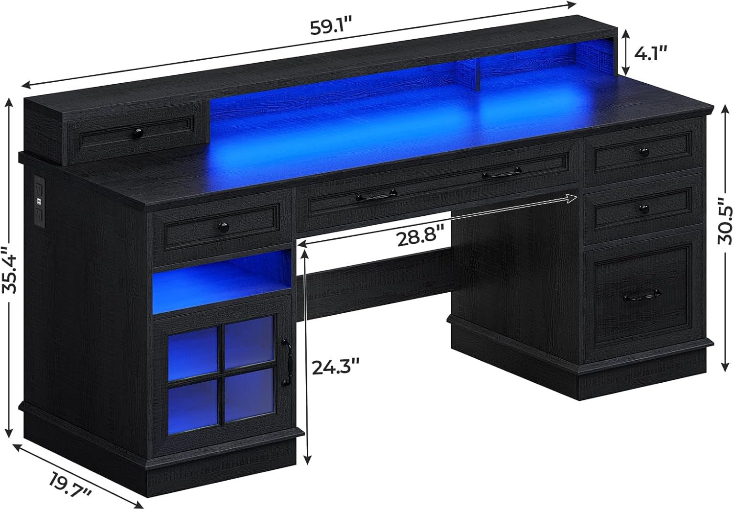 Executive Desk with Charging Station and LED Lights