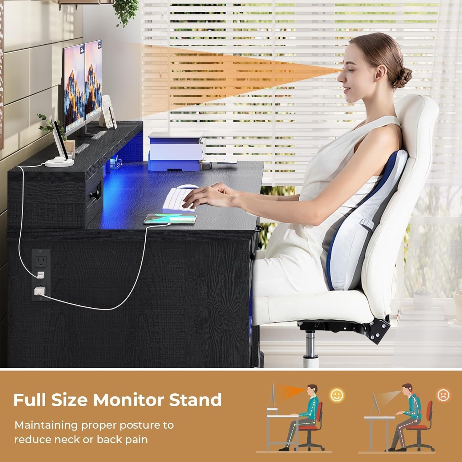 Executive Desk with Charging Station and LED Lights