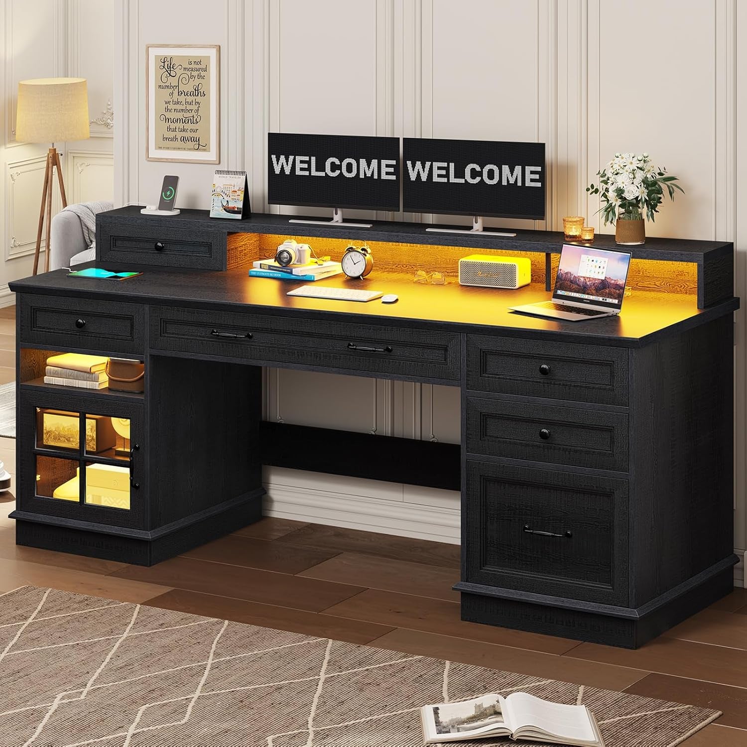 Executive Desk with Charging Station and LED Lights