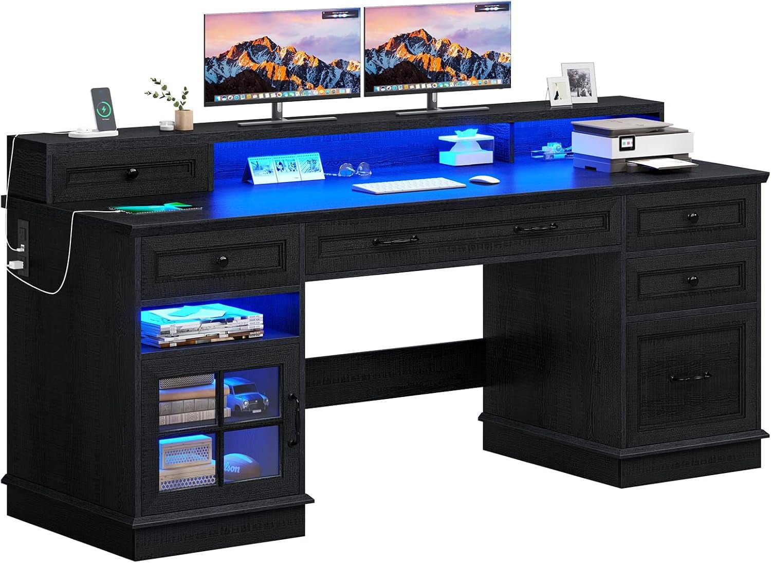 Executive Desk with Charging Station and LED Lights