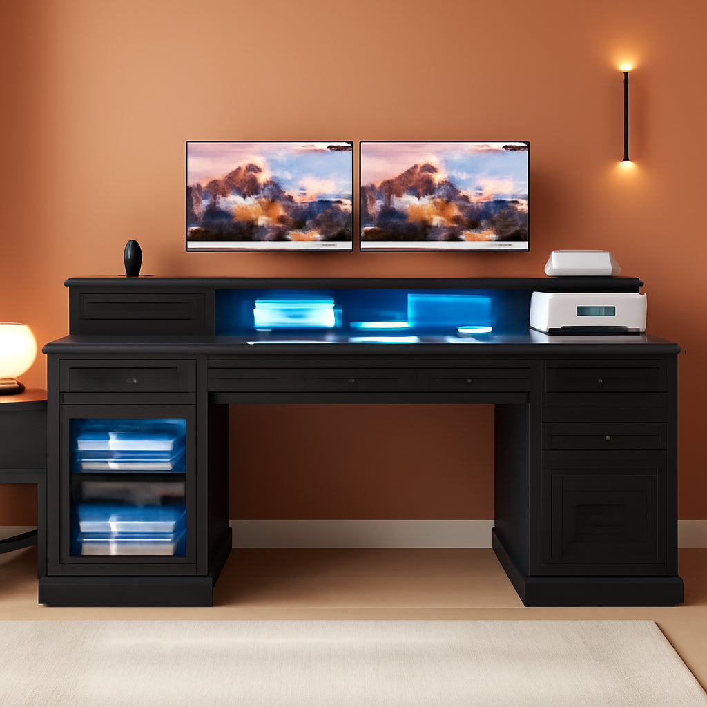 Executive Desk with Charging Station and LED Lights
