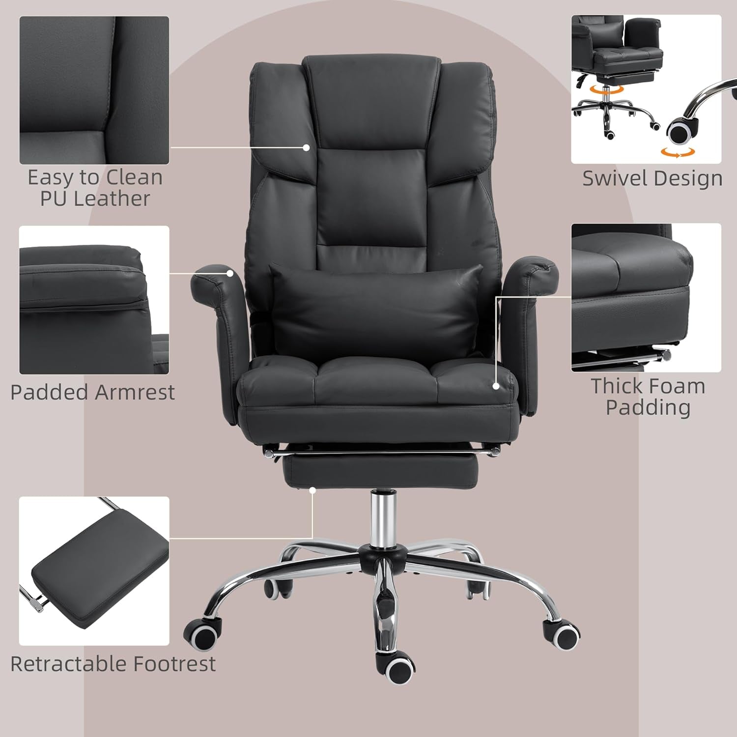Executive Office Chair Black Footrest And Lumbar Support