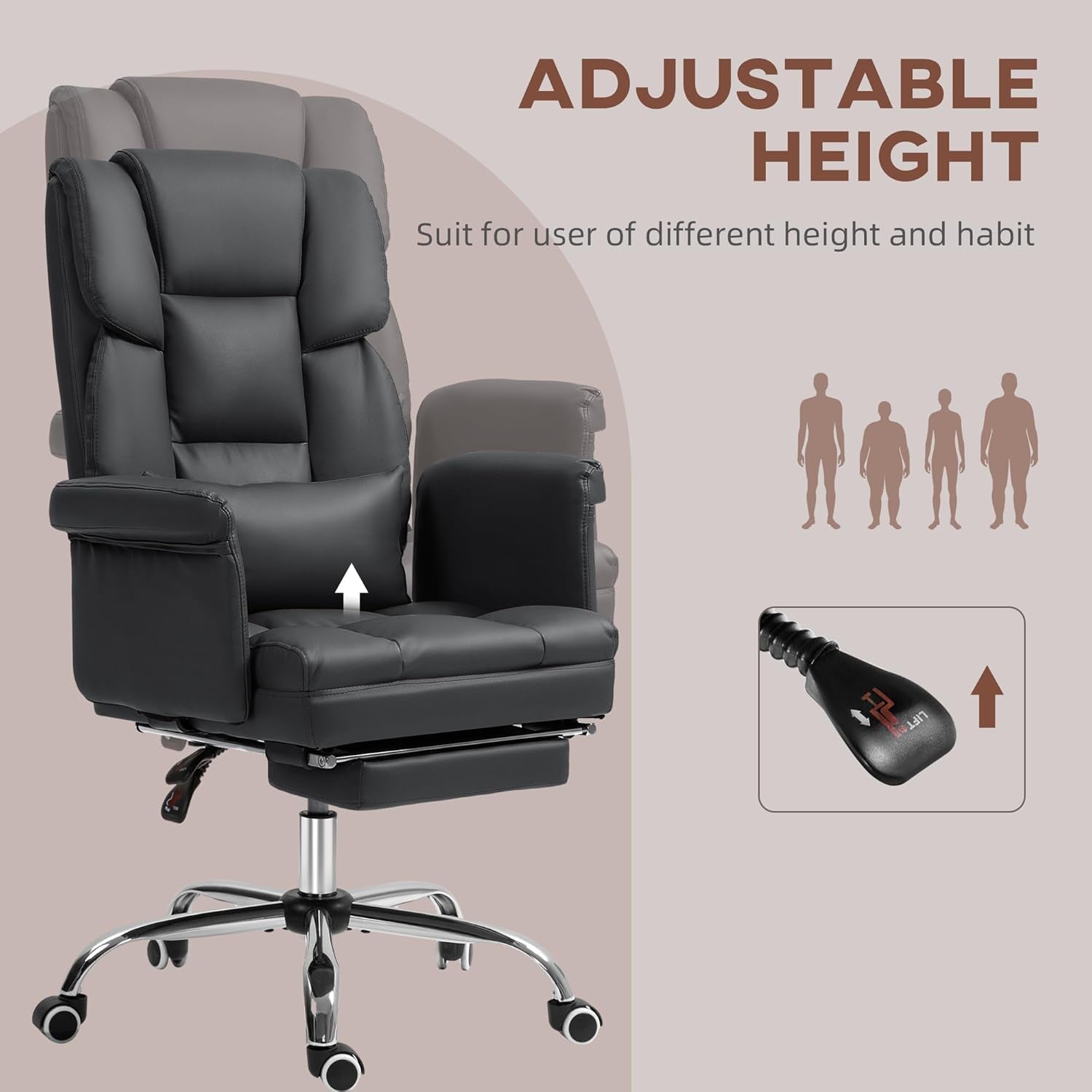 Executive Office Chair Black Footrest And Lumbar Support