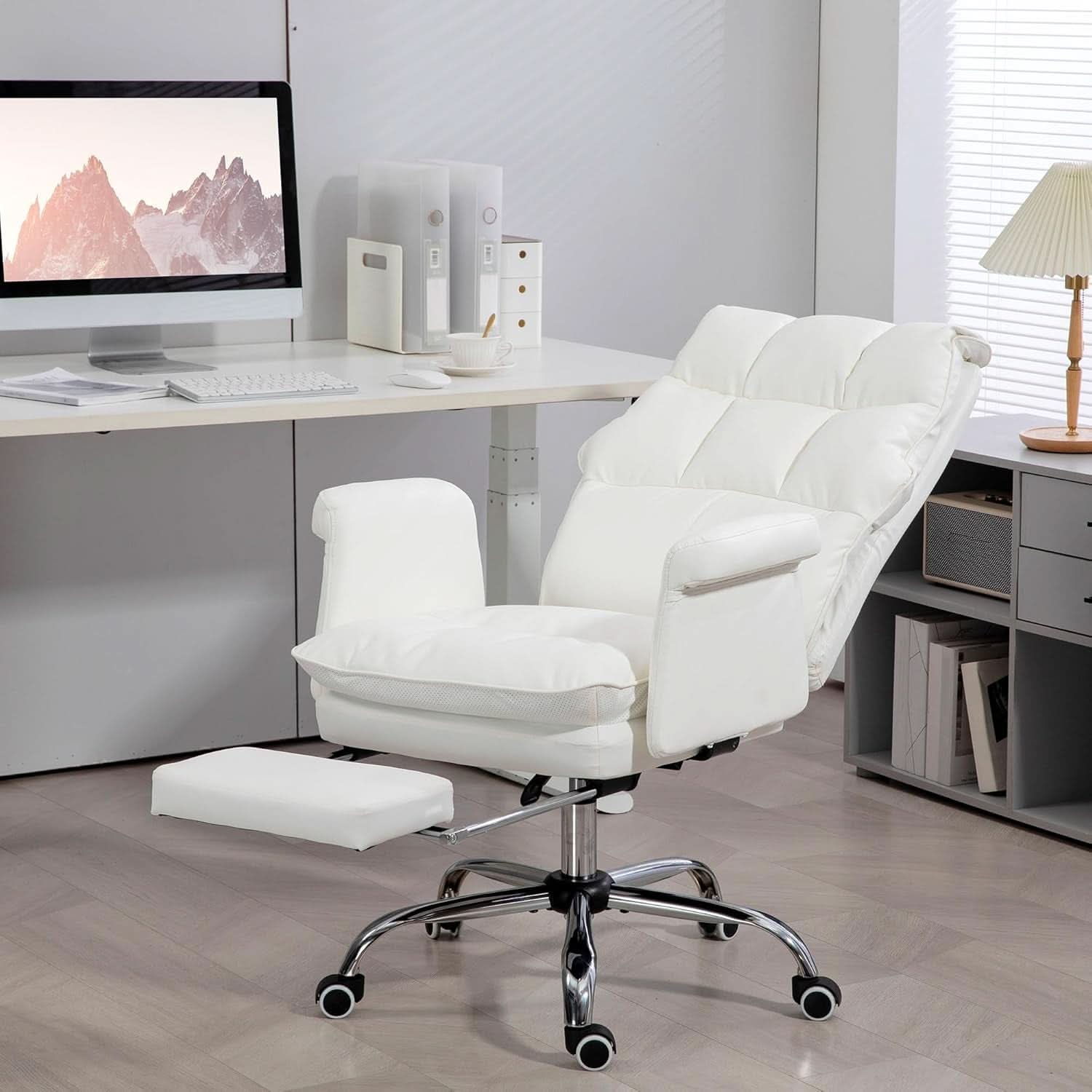 Executive Office Chair White With Footrest Ergonomic Design