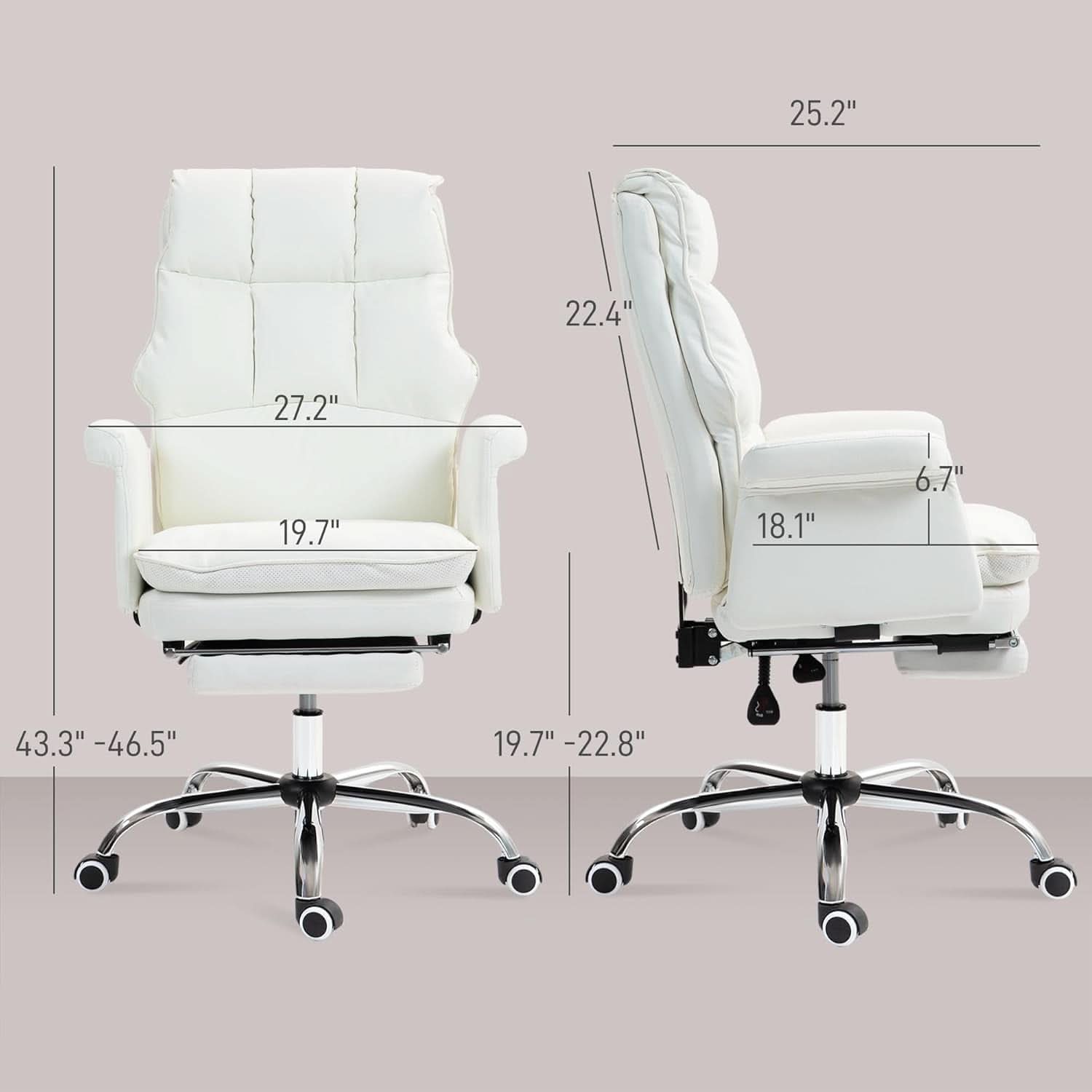 Executive Office Chair White With Footrest Ergonomic Design