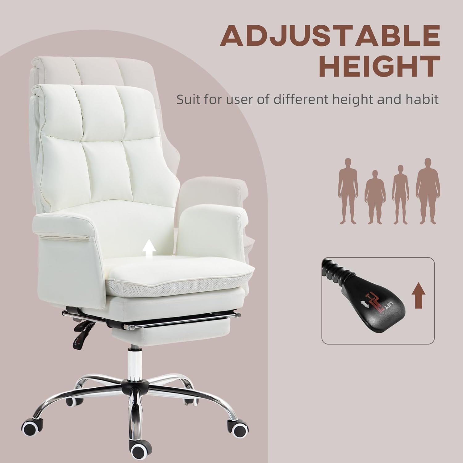 Executive Office Chair White With Footrest Ergonomic Design
