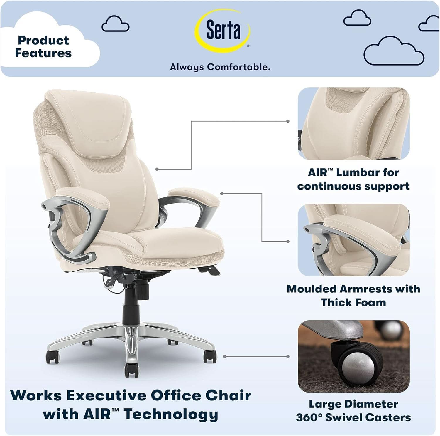 Executive Office Chair With AIR Lumbar Support Cream White