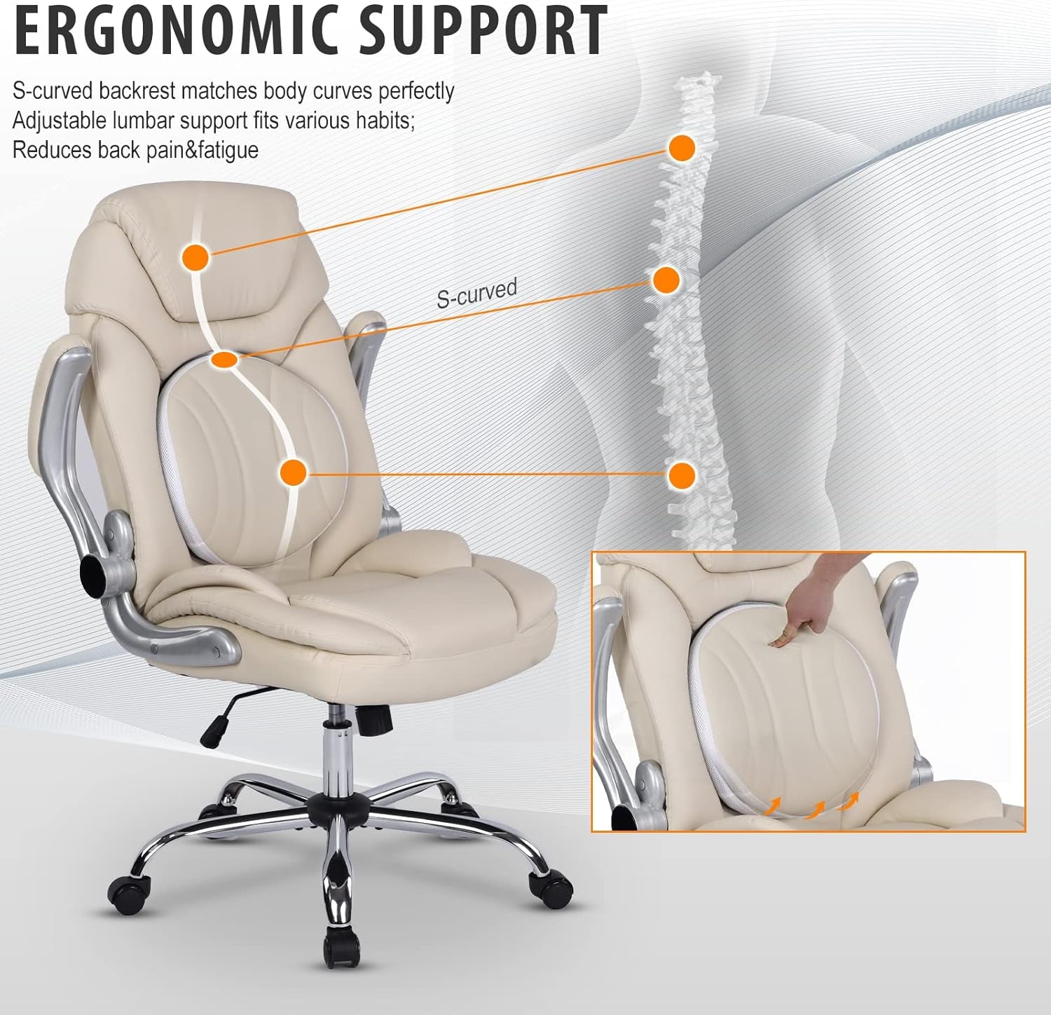 Executive Office Ergonomic Chair With Lumbar Support White