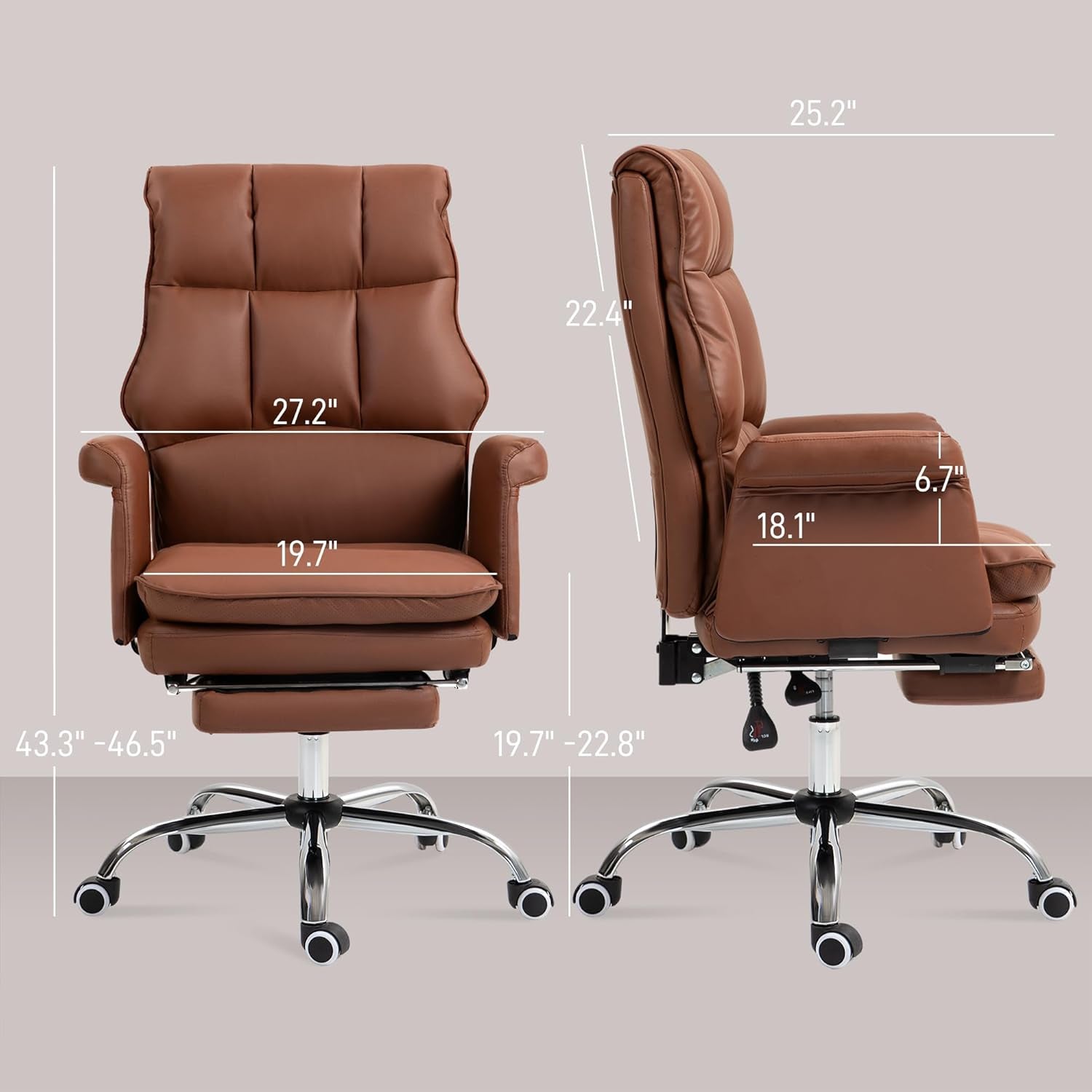 Executive PU Leather Office Chair Brown With Footrest