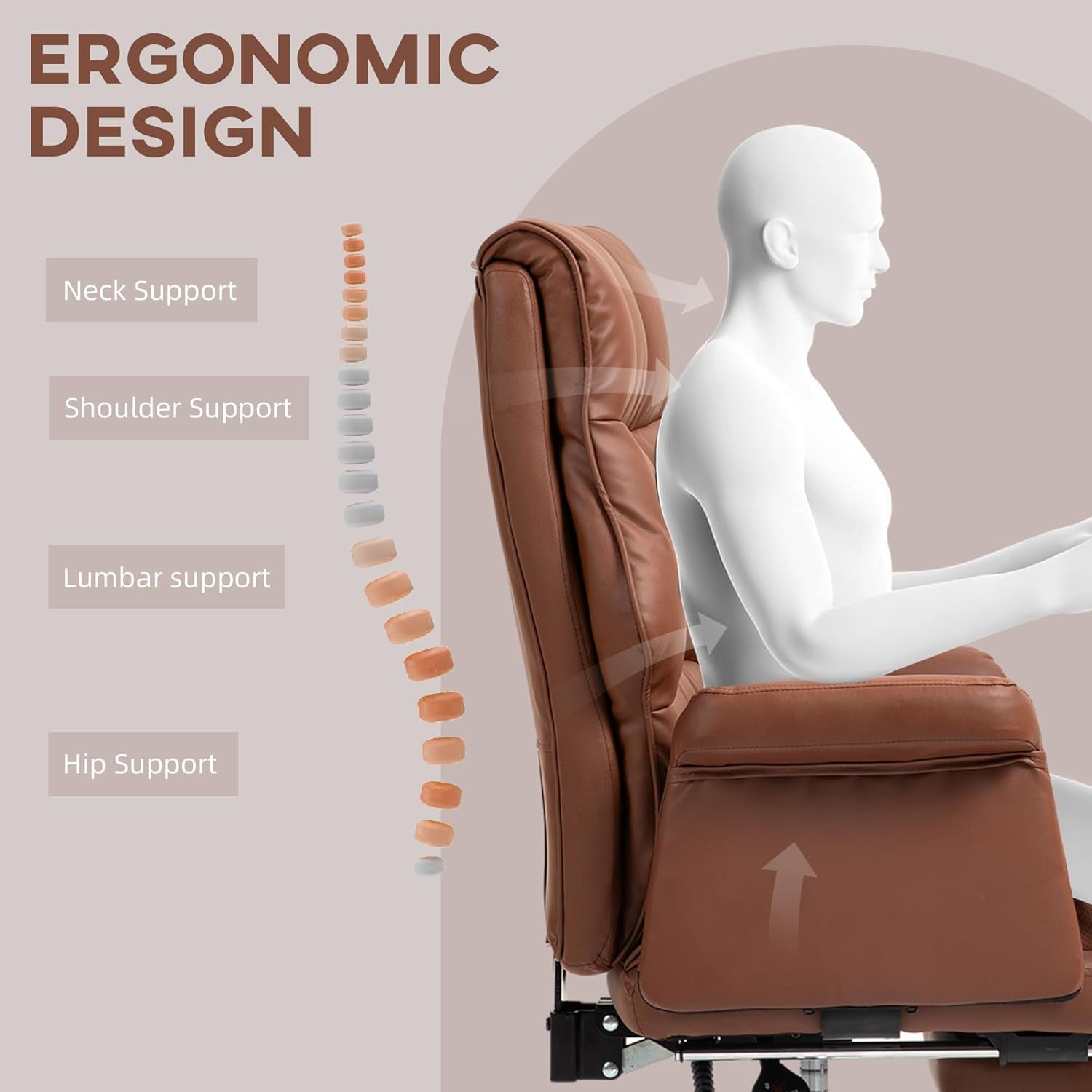 Executive PU Leather Office Chair Brown With Footrest