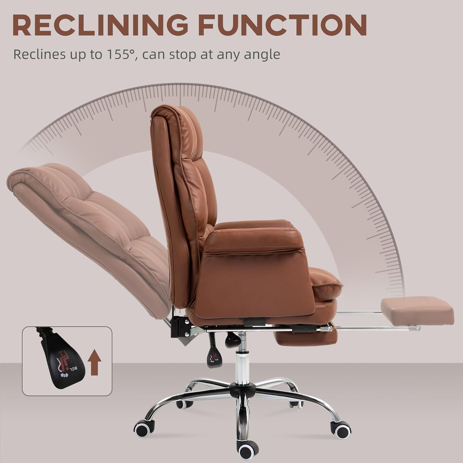 Executive PU Leather Office Chair Brown With Footrest