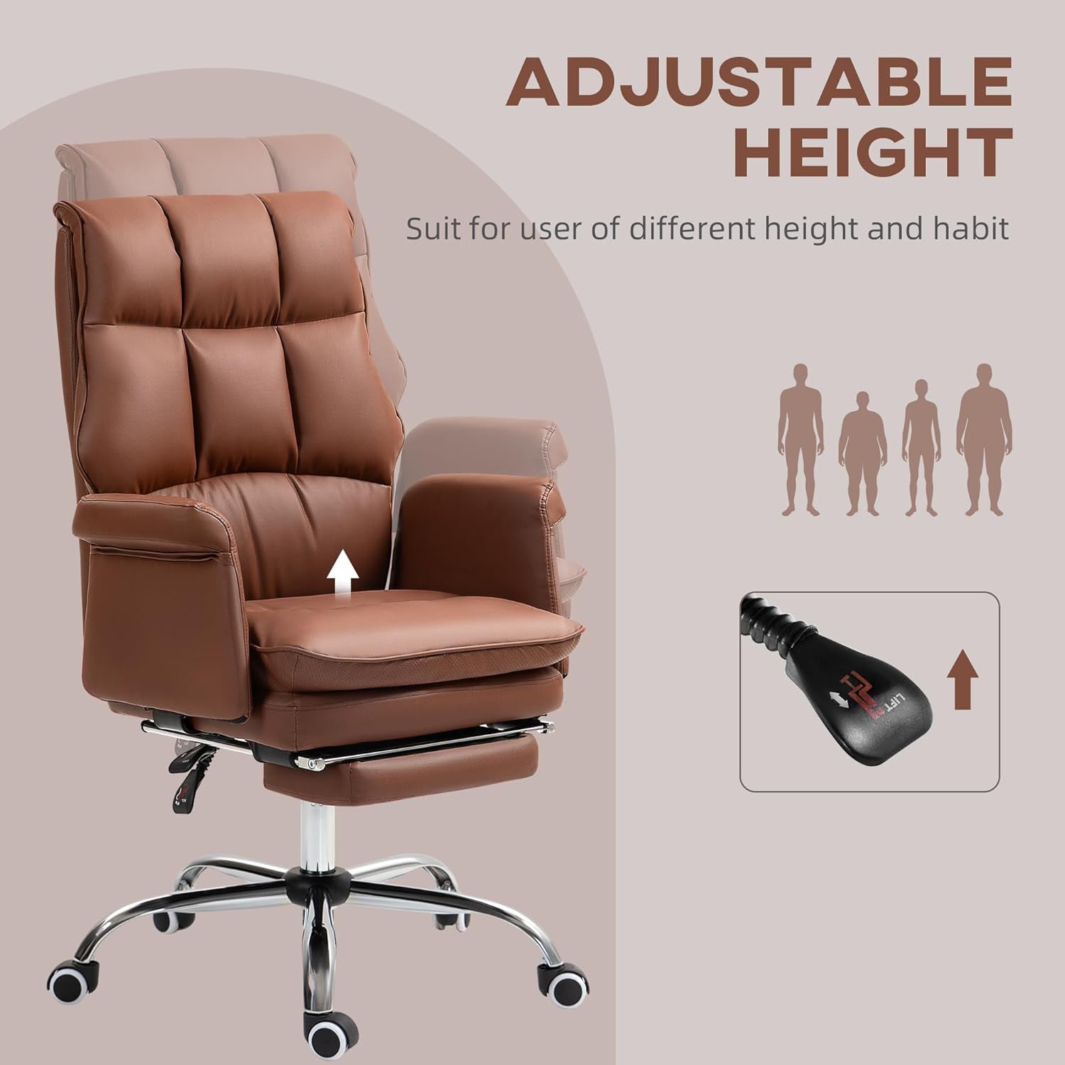 Executive PU Leather Office Chair Brown With Footrest