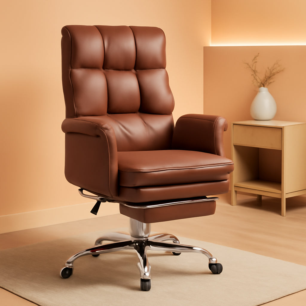 Executive PU Leather Office Chair Brown With Footrest
