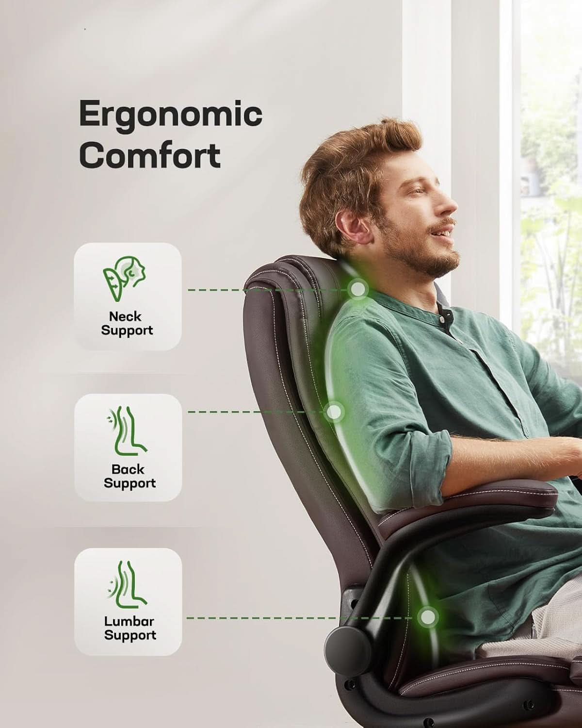 Executive PU Leather Office Chair With Flip Up Armrests