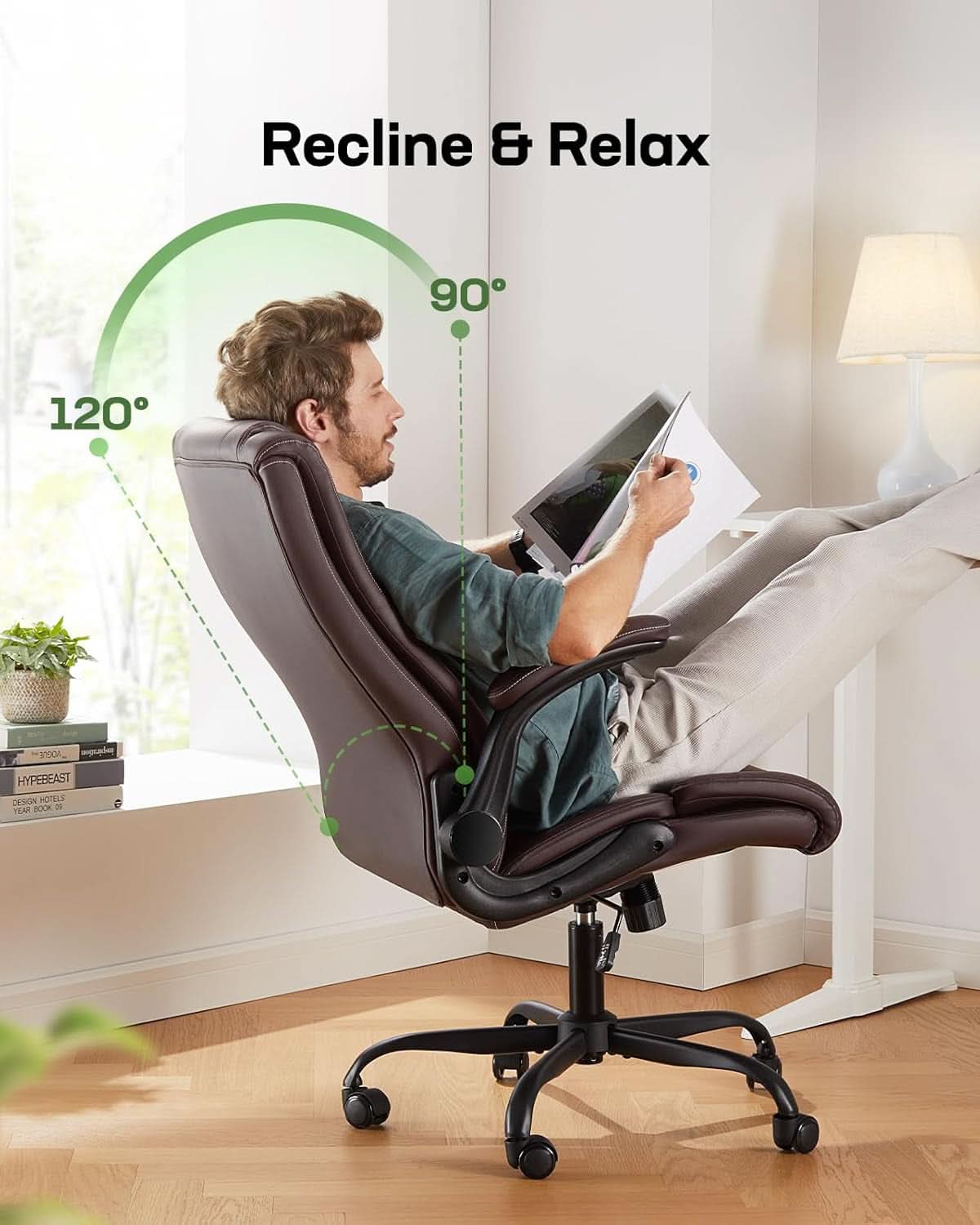 Executive PU Leather Office Chair With Flip Up Armrests