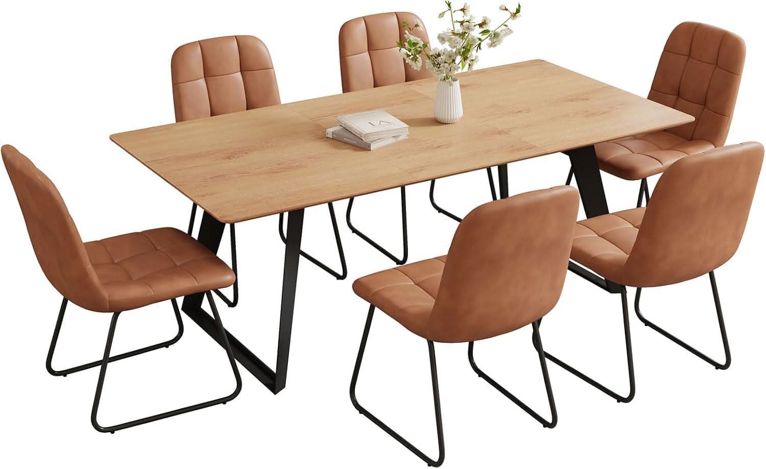 Expandable Oak Wood Dining Table Set For 6 To 8 Seats 51 To 67 Inches