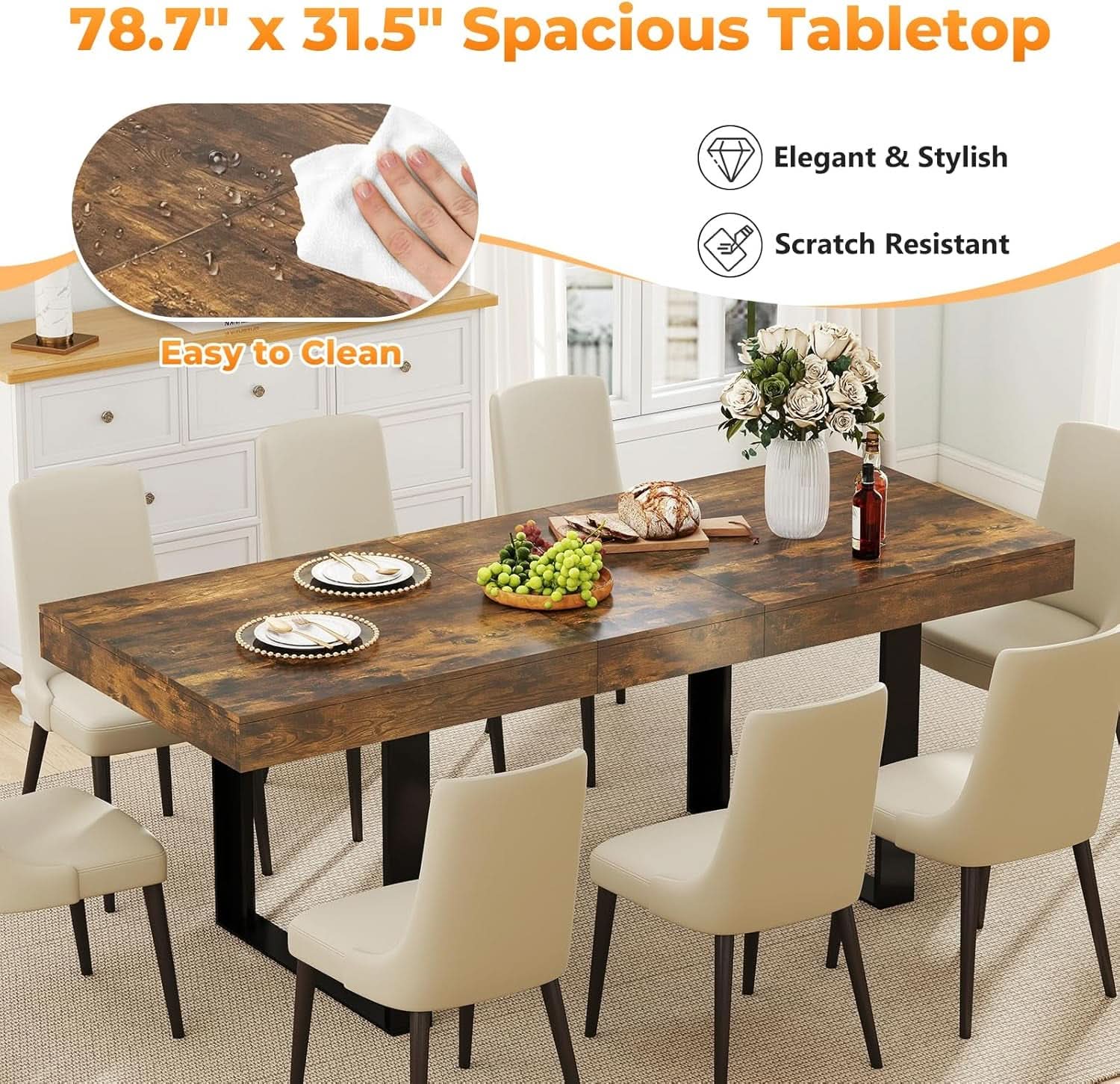Expandable Rustic Brown Rectangular Dining Table 63in