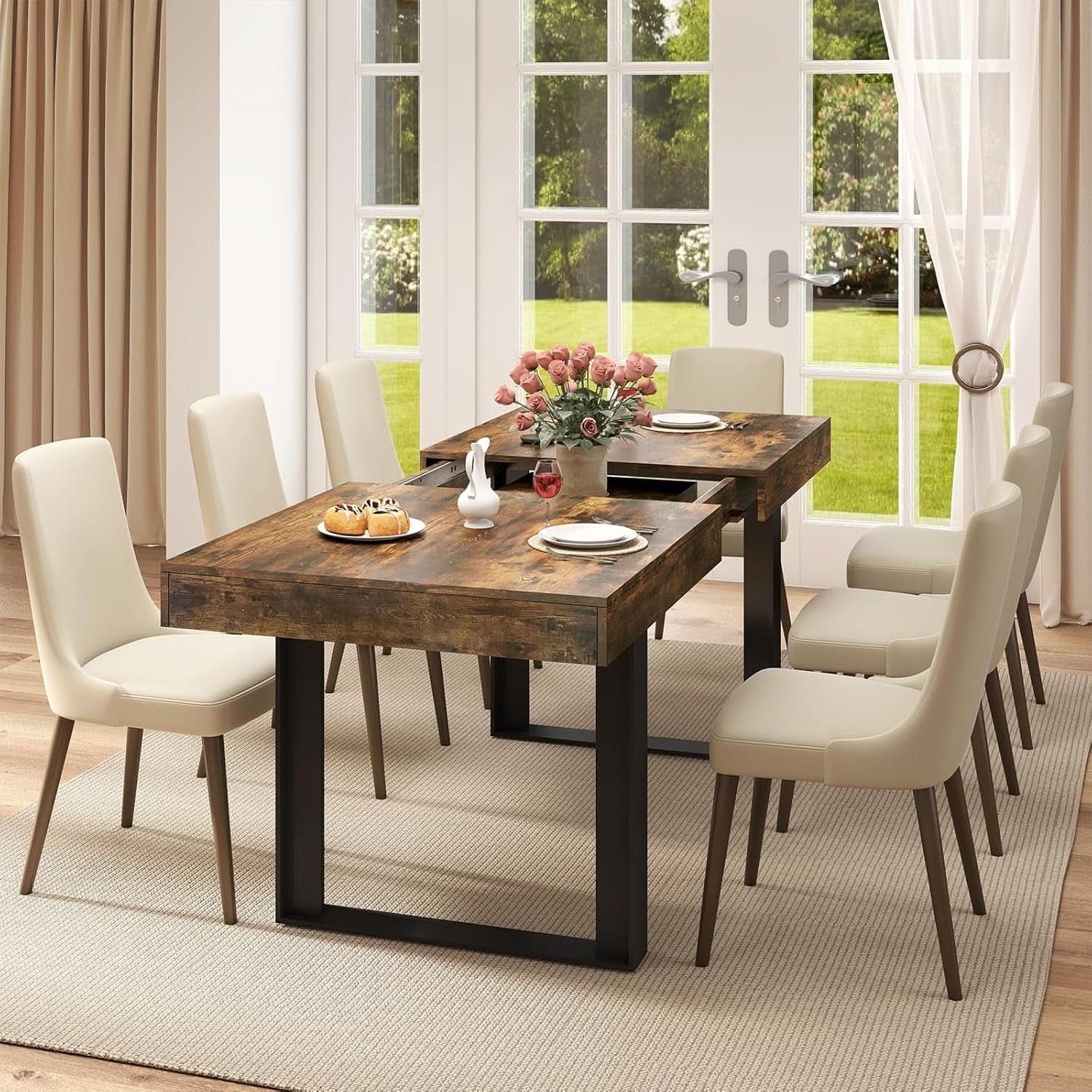 Expandable Rustic Brown Rectangular Dining Table 63in