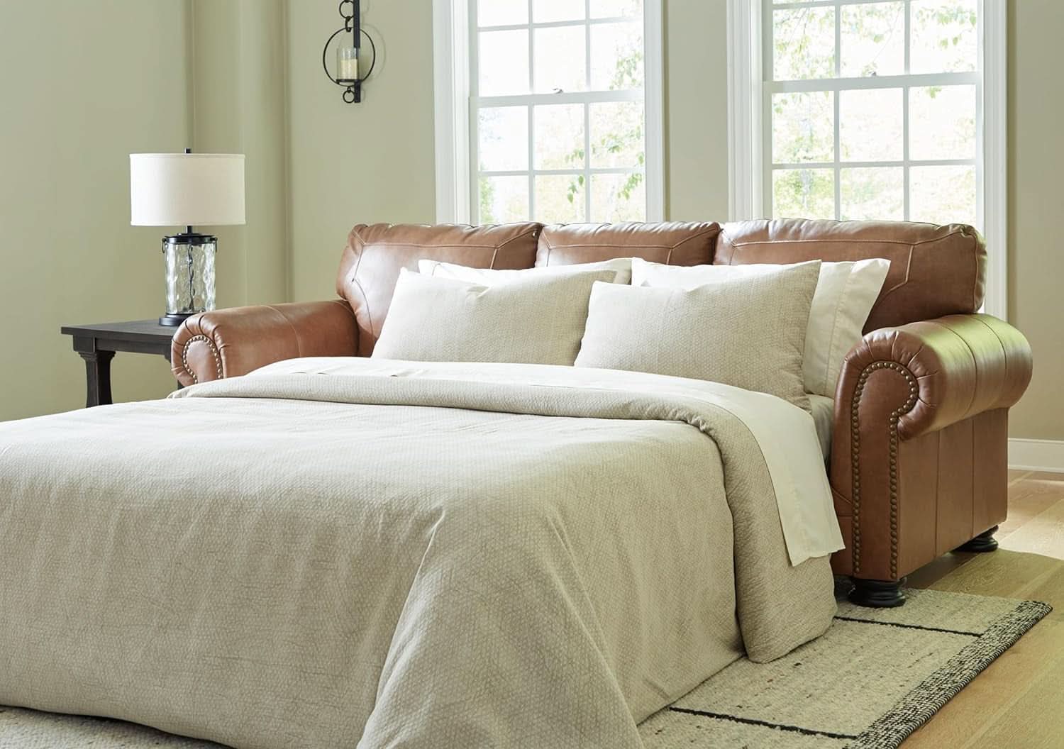 Exquisite Leather Sleeper Sofa Queen Dark Chocolate