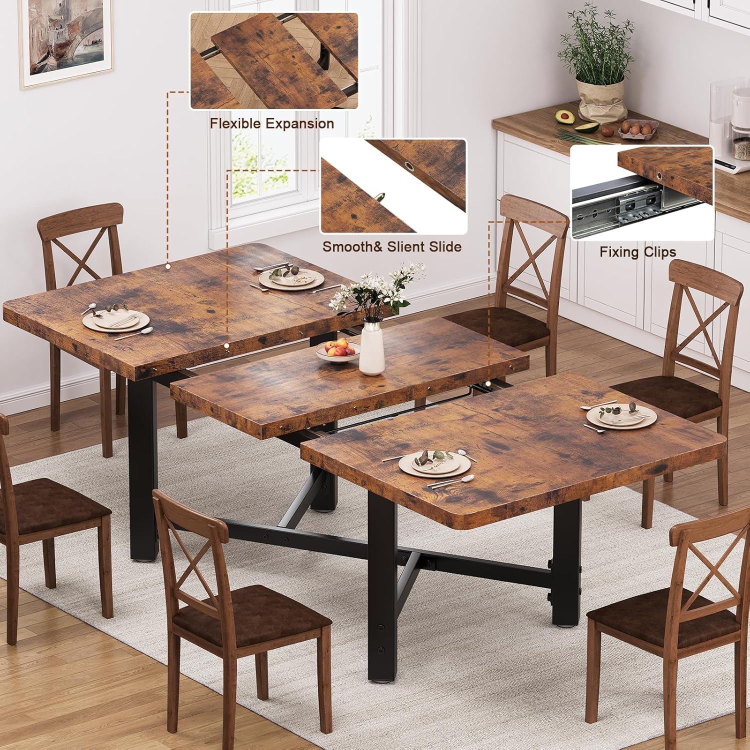 Extendable 62 Inch Brown Wood Dining Table Seats 4 To 6
