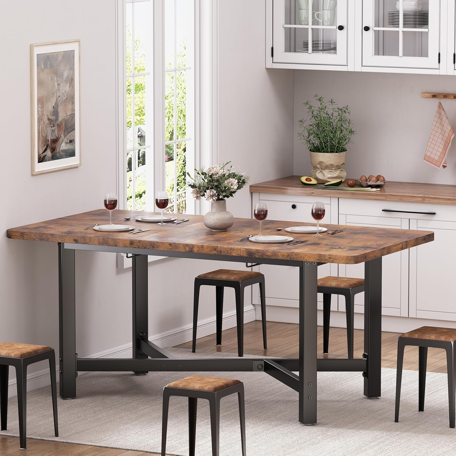Extendable 62 Inch Brown Wood Dining Table Seats 4 To 6