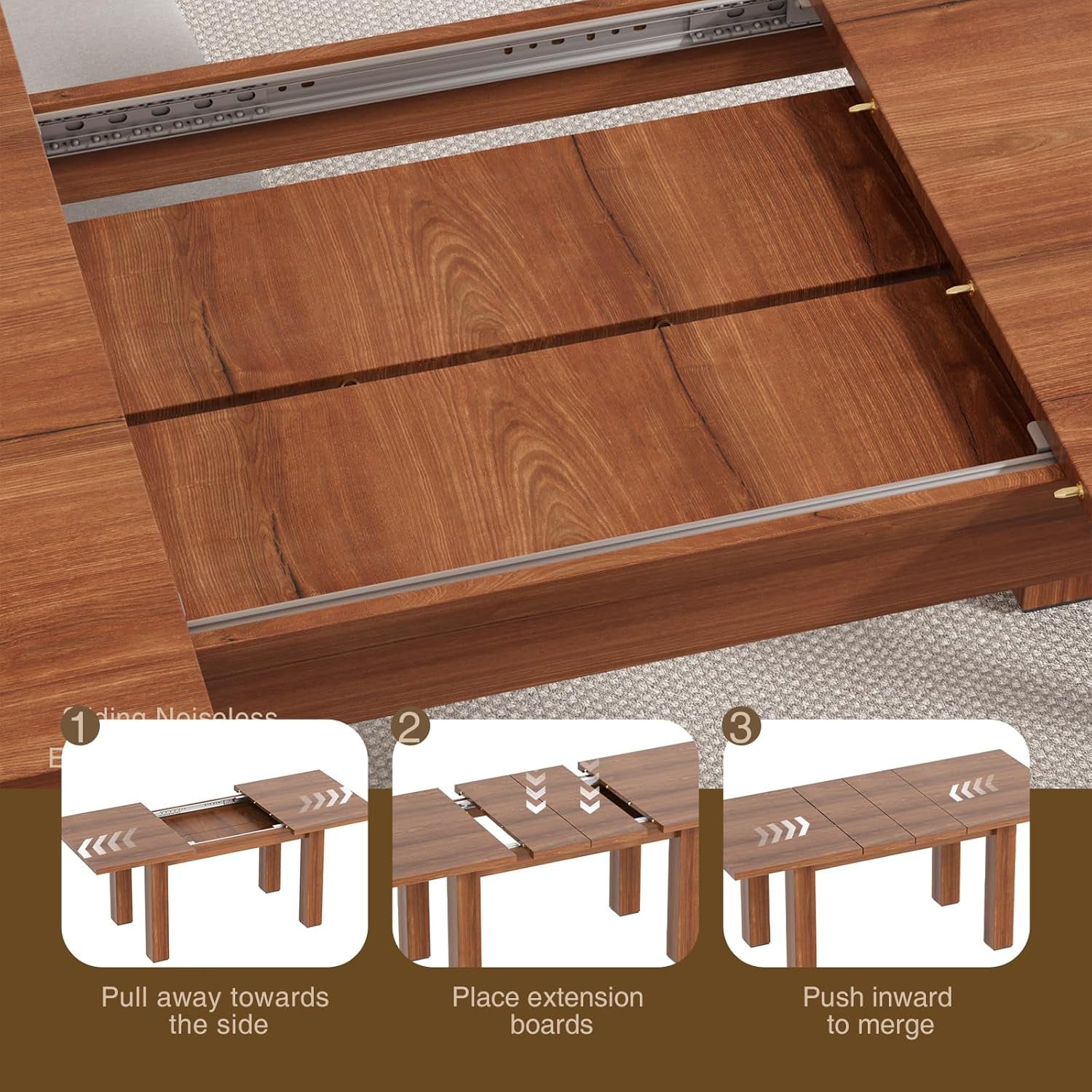Extendable Dining Table 55 Inch To 78 Inch Brown Farmhouse