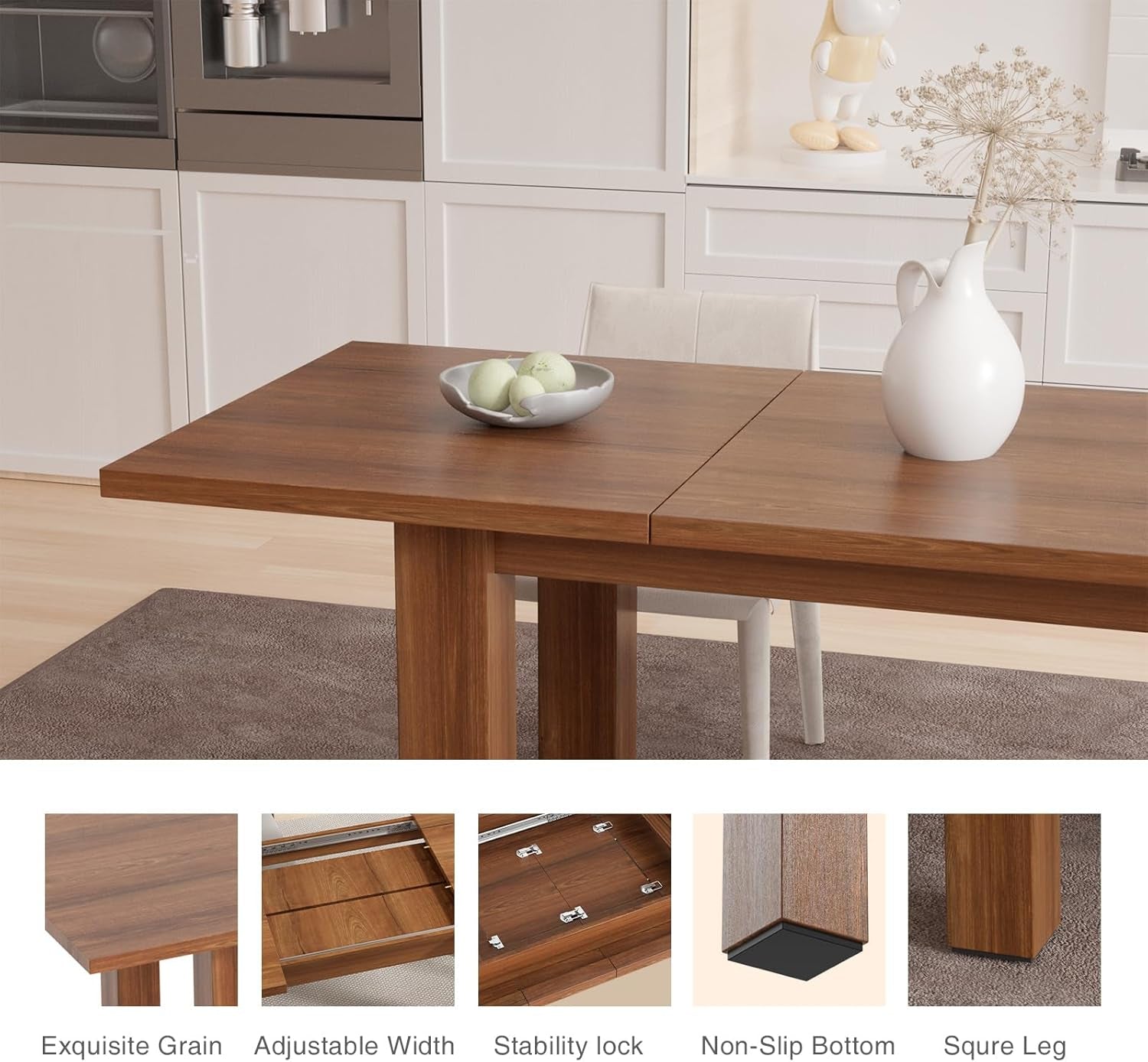 Extendable Dining Table 55 Inch To 78 Inch Brown Farmhouse