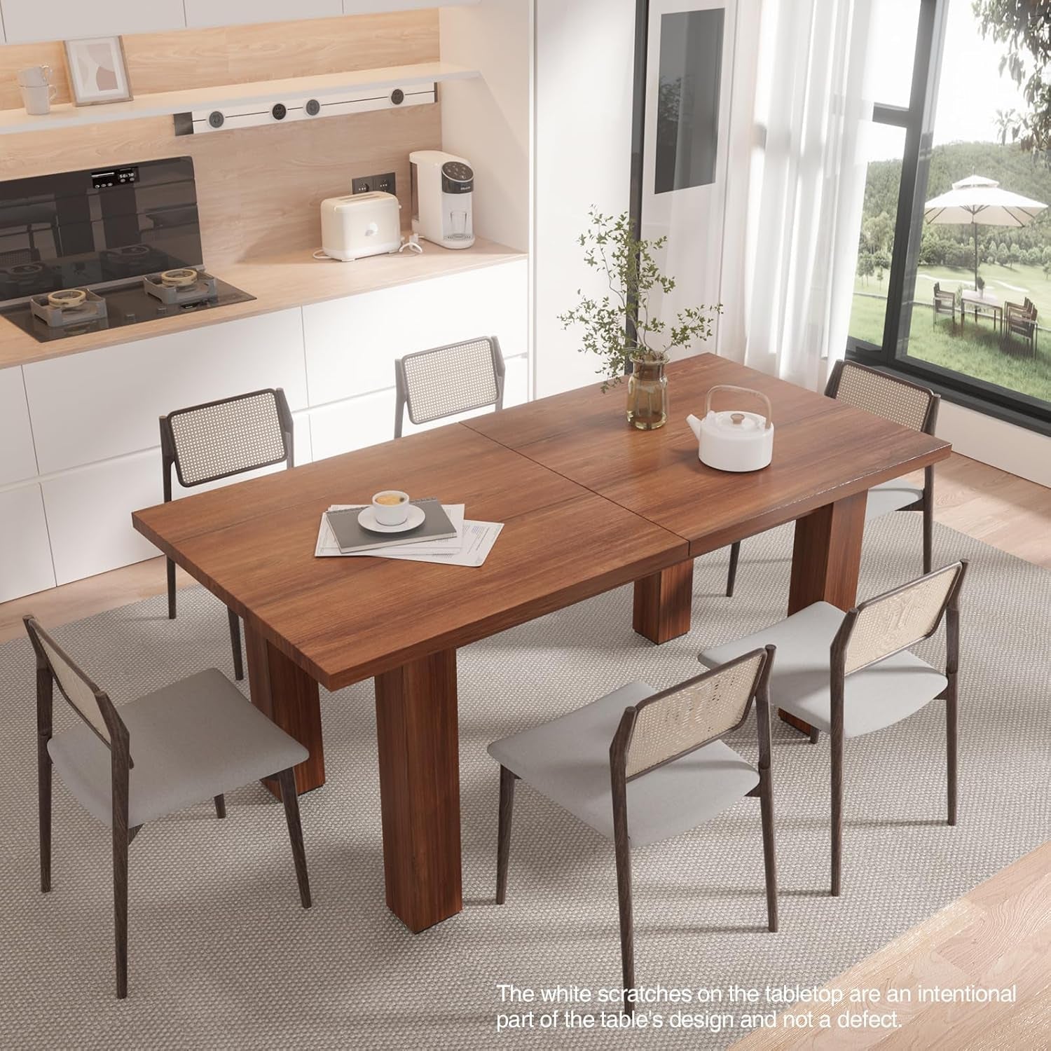 Extendable Dining Table 55 Inch To 78 Inch Brown Farmhouse