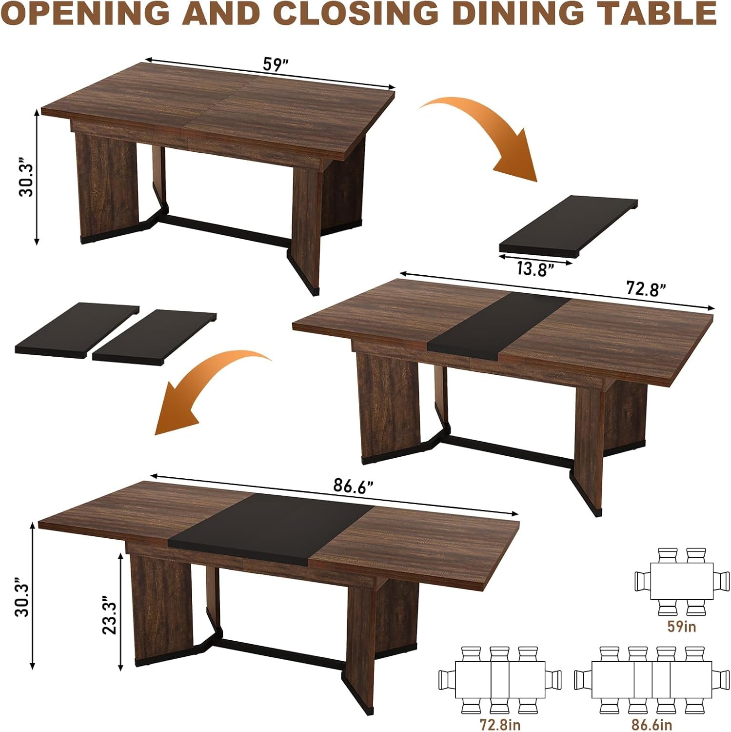 Extendable Dining Table 59 To 86 Inches Removable Leaves