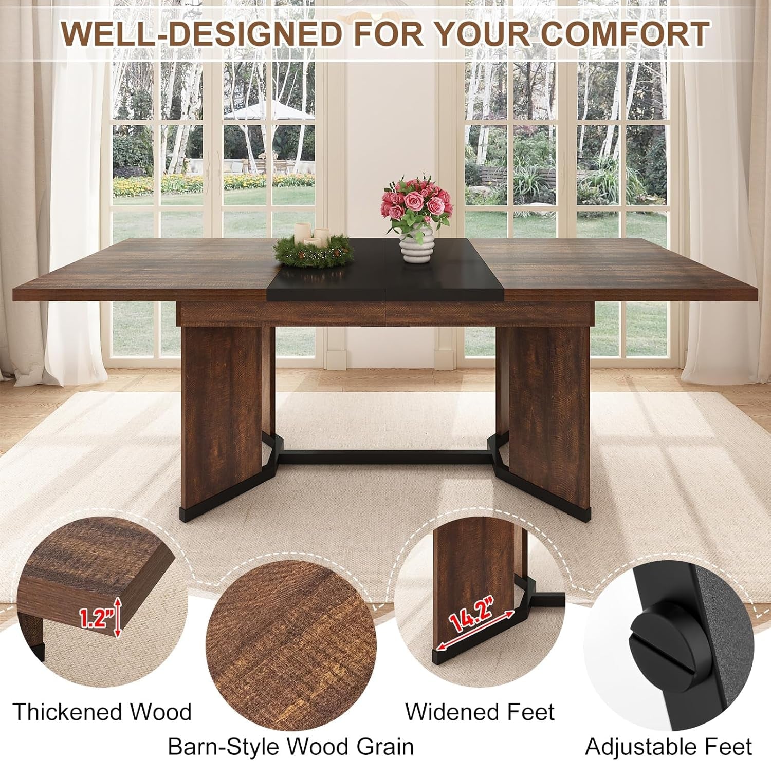 Extendable Dining Table 59 To 86 Inches Removable Leaves