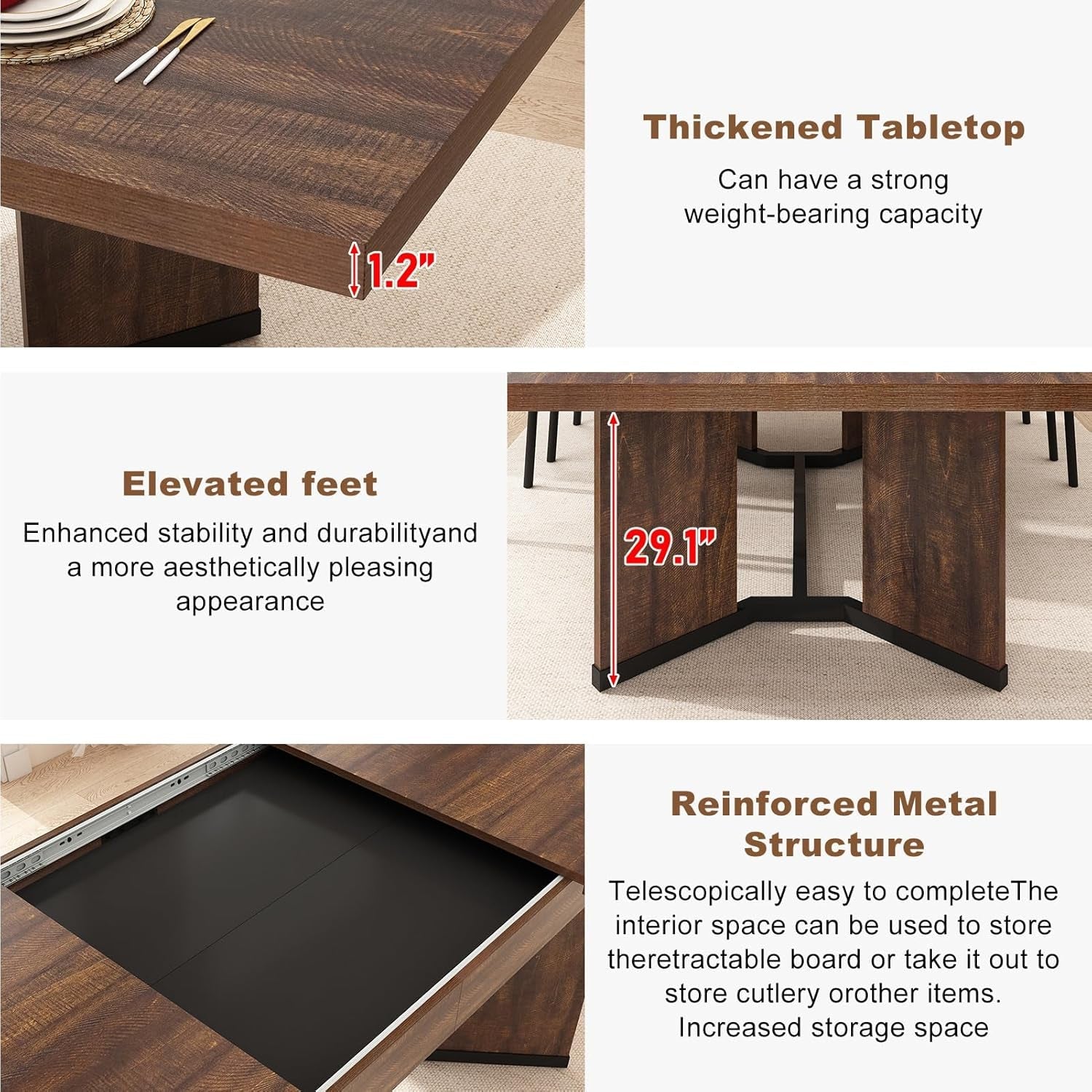 Extendable Dining Table 59 To 86 Inches Removable Leaves
