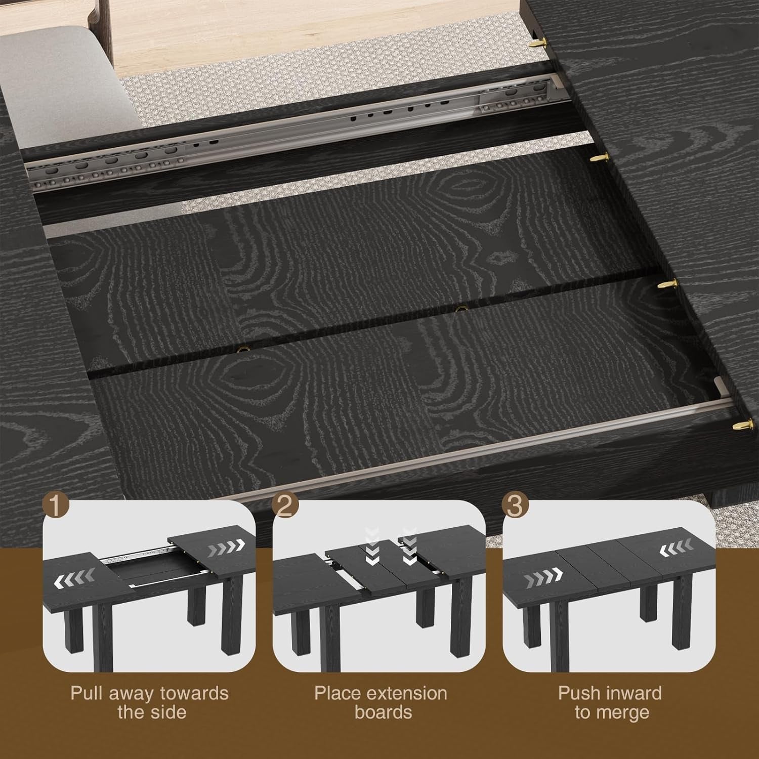 Extendable Dining Table 6 To 10 Seater 55 To 78 In Black