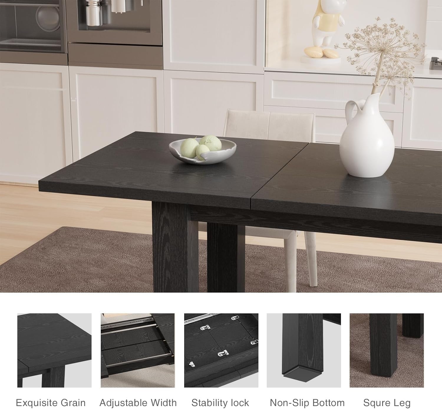 Extendable Dining Table 6 To 10 Seater 55 To 78 In Black