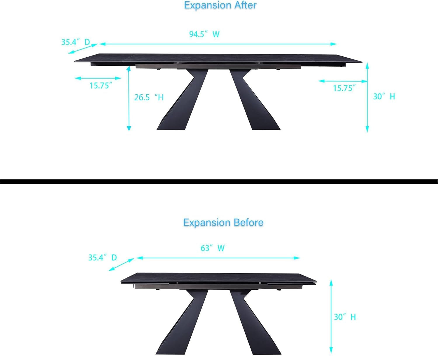 Extendable Dining Table For 8 To 12 Seats Dark Grey Finish