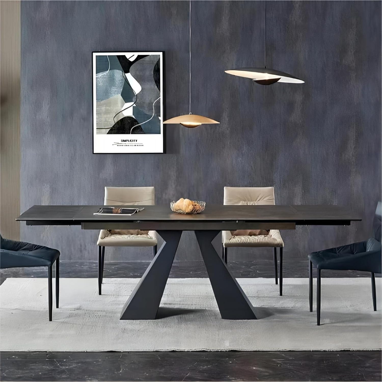 Extendable Dining Table For 8 To 12 Seats Dark Grey Finish