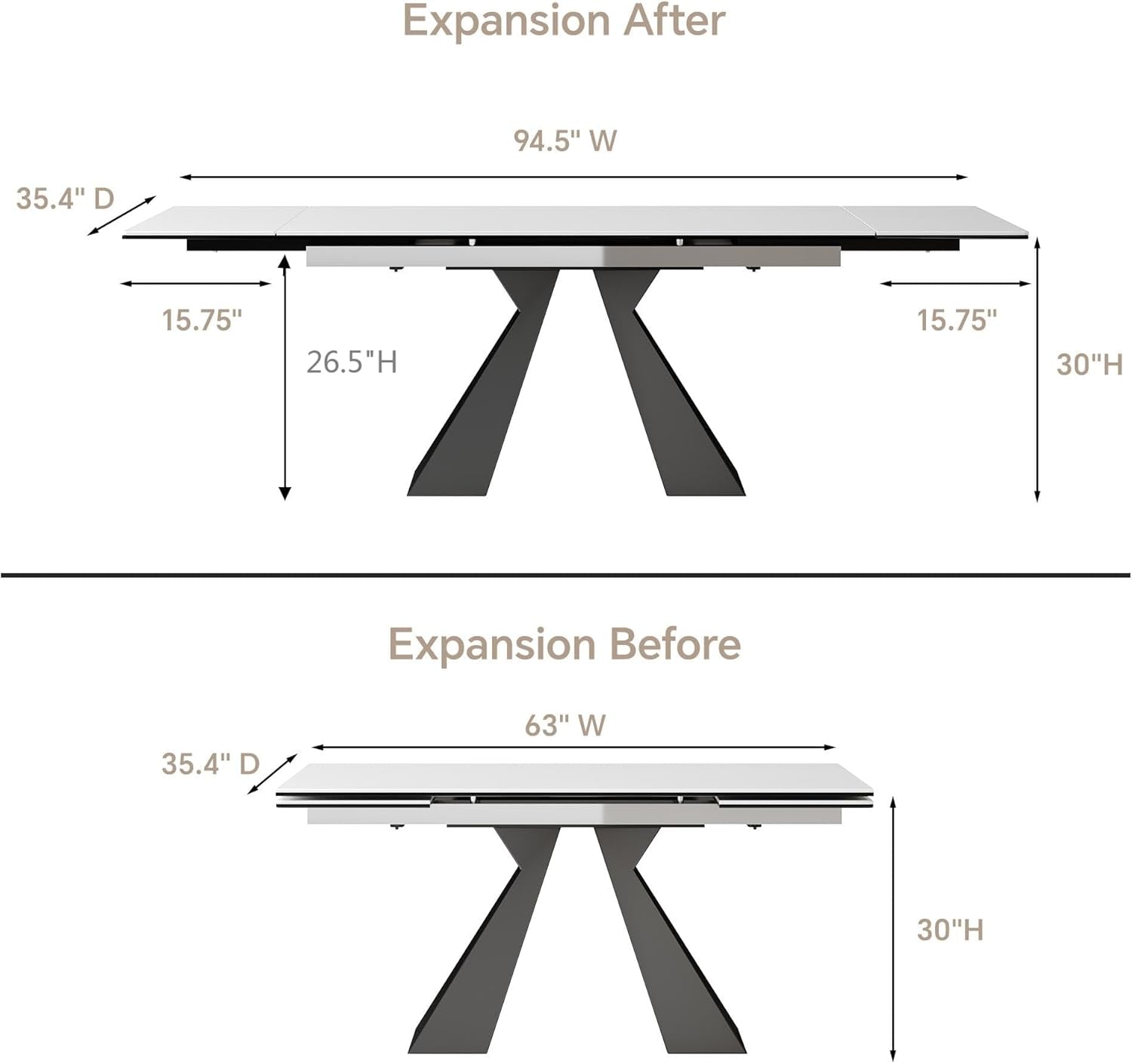 Extendable Dining Table For 8 To 12 Seats, White Glass Top
