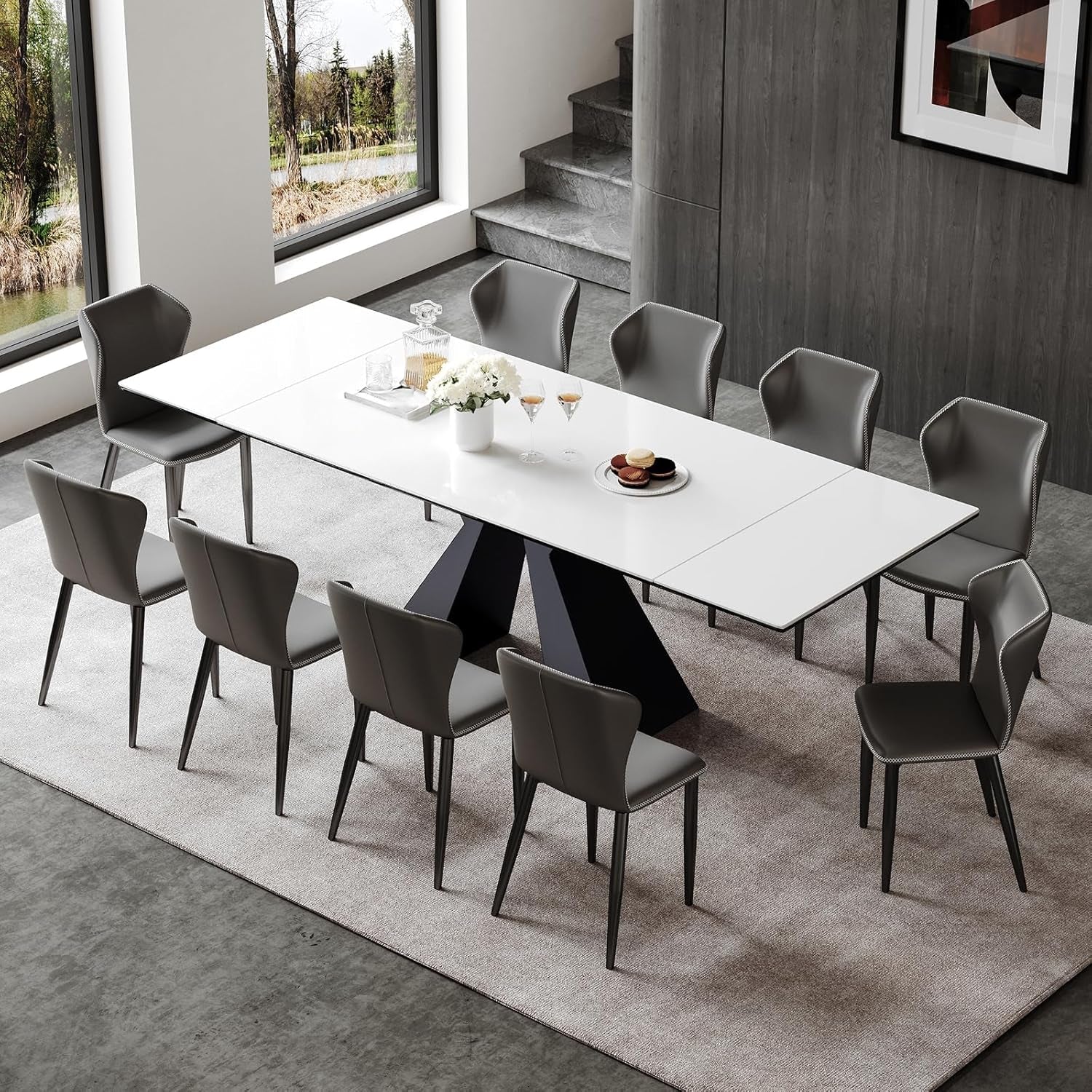 Extendable Dining Table For 8 To 12 Seats, White Glass Top
