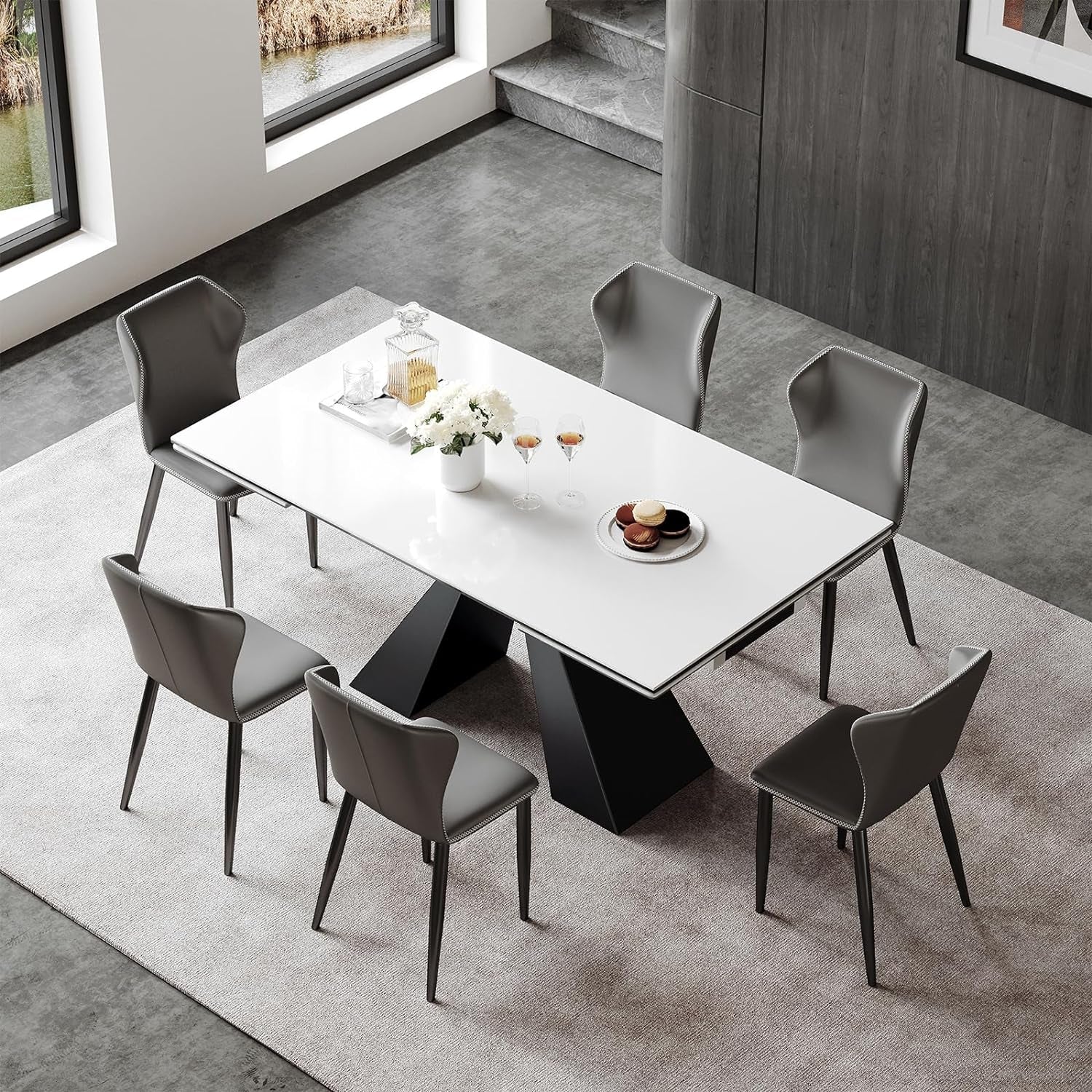 Extendable Dining Table For 8 To 12 Seats, White Glass Top