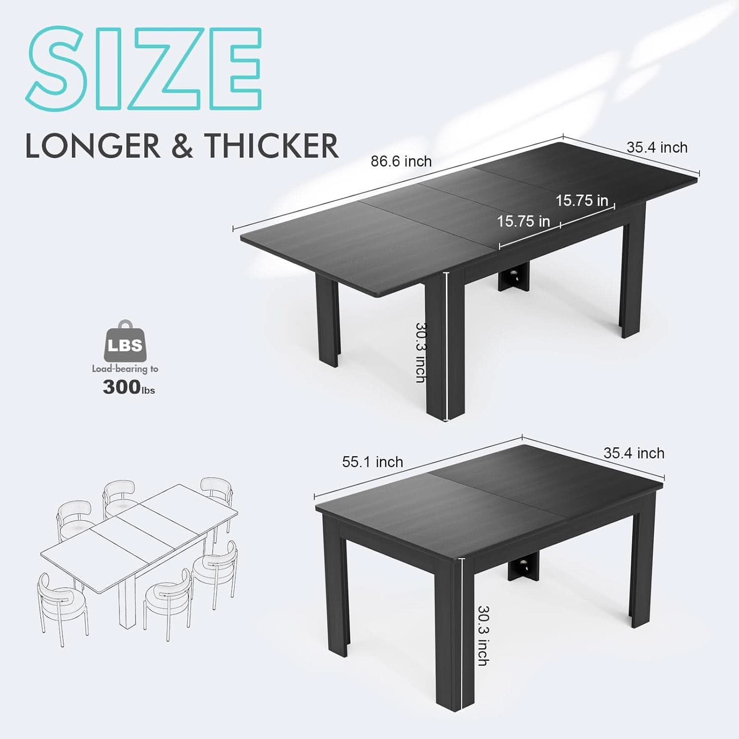 Extendable Dining Table Onyx Black 55 To 86 Inches