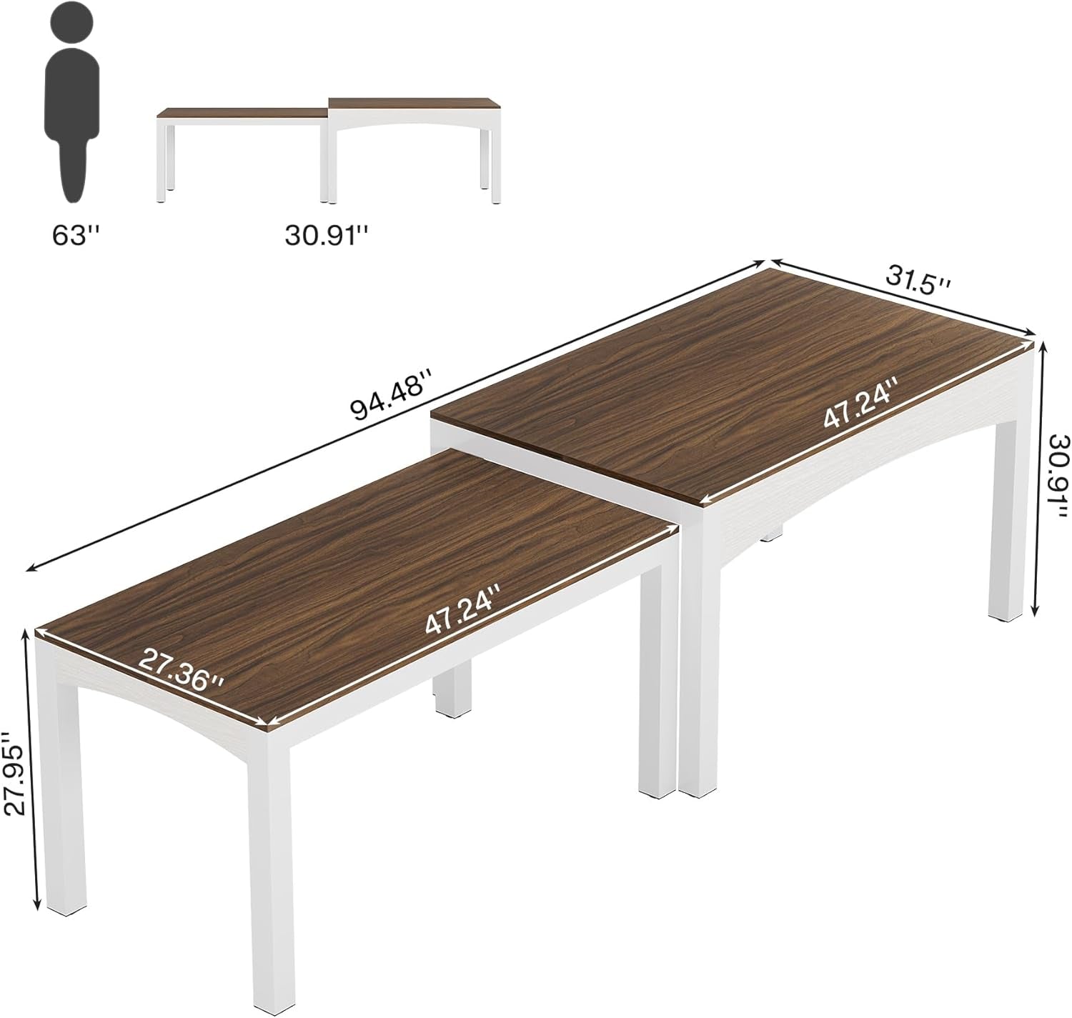 Extendable Farmhouse Dining Table 47 To 95 Inches Brown
