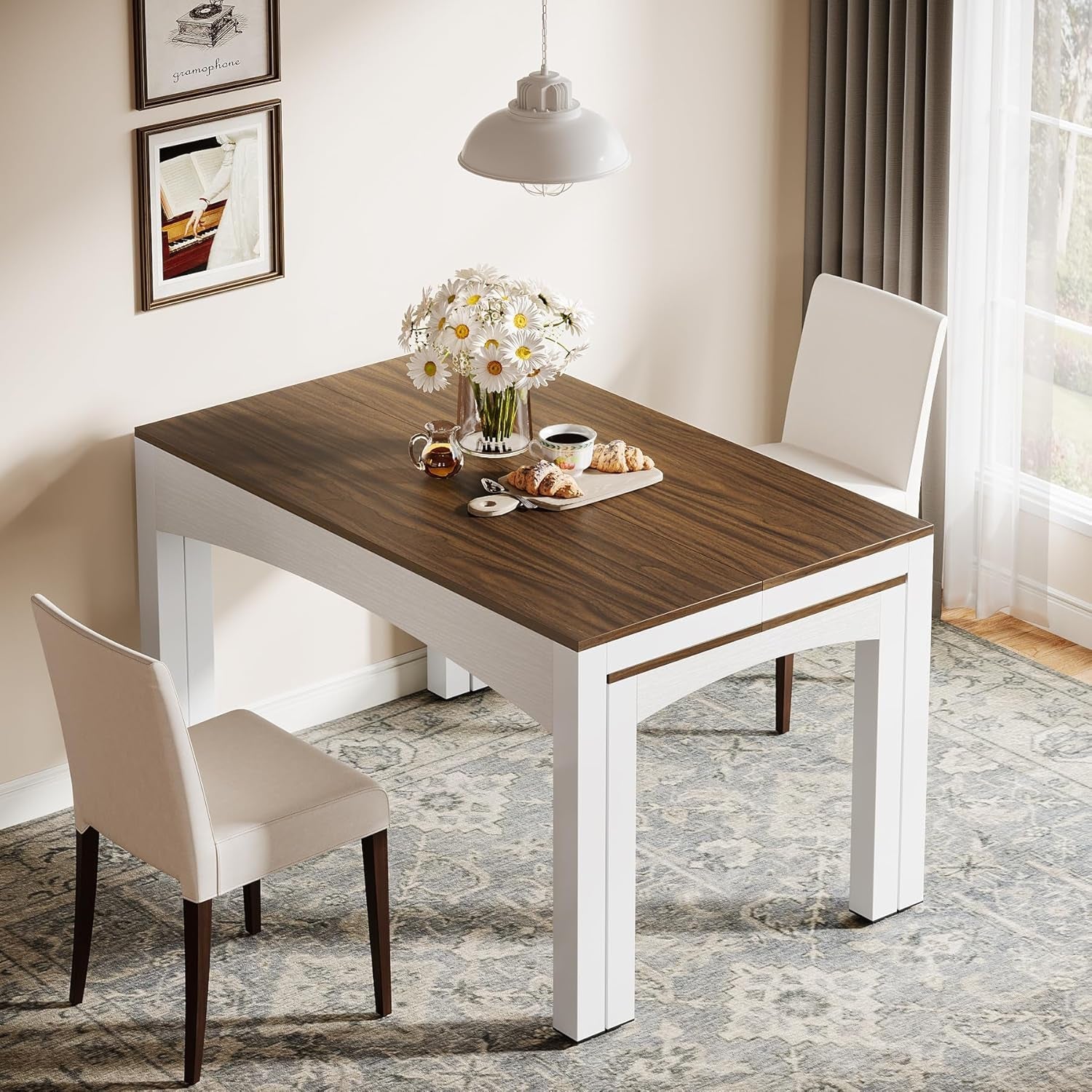 Extendable Farmhouse Dining Table 47 To 95 Inches Brown