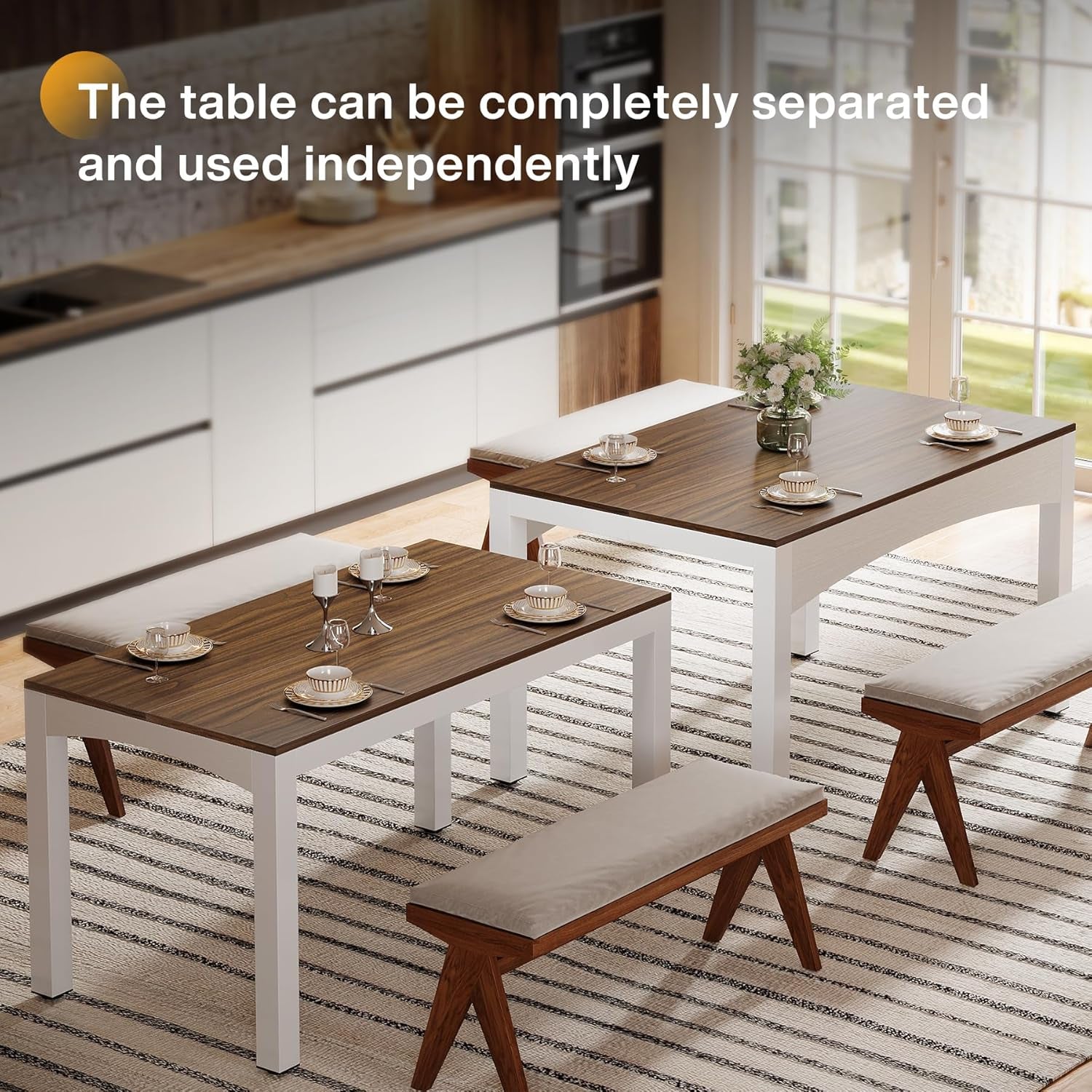 Extendable Farmhouse Dining Table 47 To 95 Inches Brown