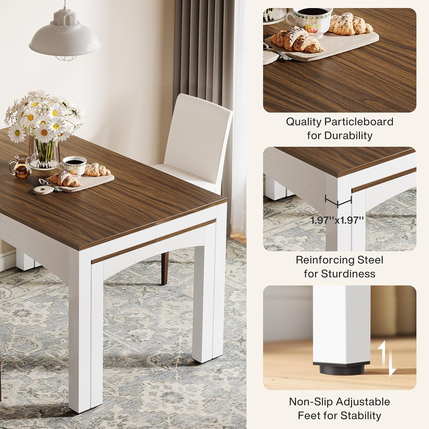 Extendable Farmhouse Dining Table 47 To 95 Inches Brown
